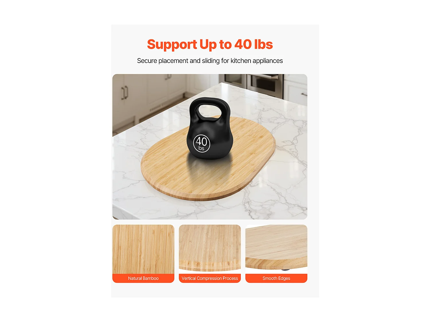 Plateau Coulissant SucceBuy pour Appareils de Cuisine, 39,9 x 28,2 cm, Plateau en Bois avec Pieds en PTFE, pour Petits Électroménagers de Cuisine, Couleur Bois