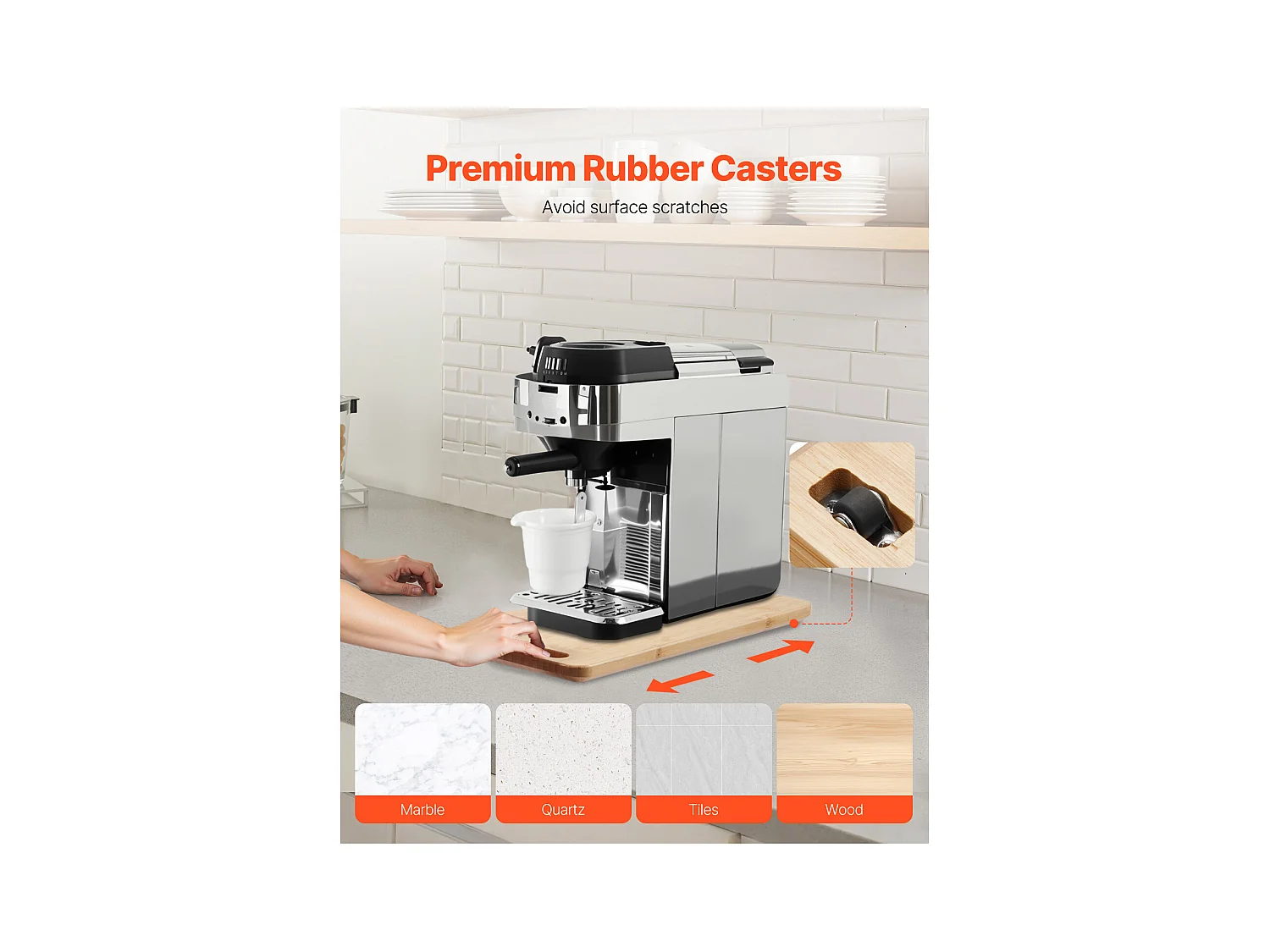 Plateau Coulissant SucceBuy pour Appareils de Cuisine, 36,8x19,1 cm, Planche Mobile, pour Cafetière, Petit Électroménager Cuisine, Couleur Bois