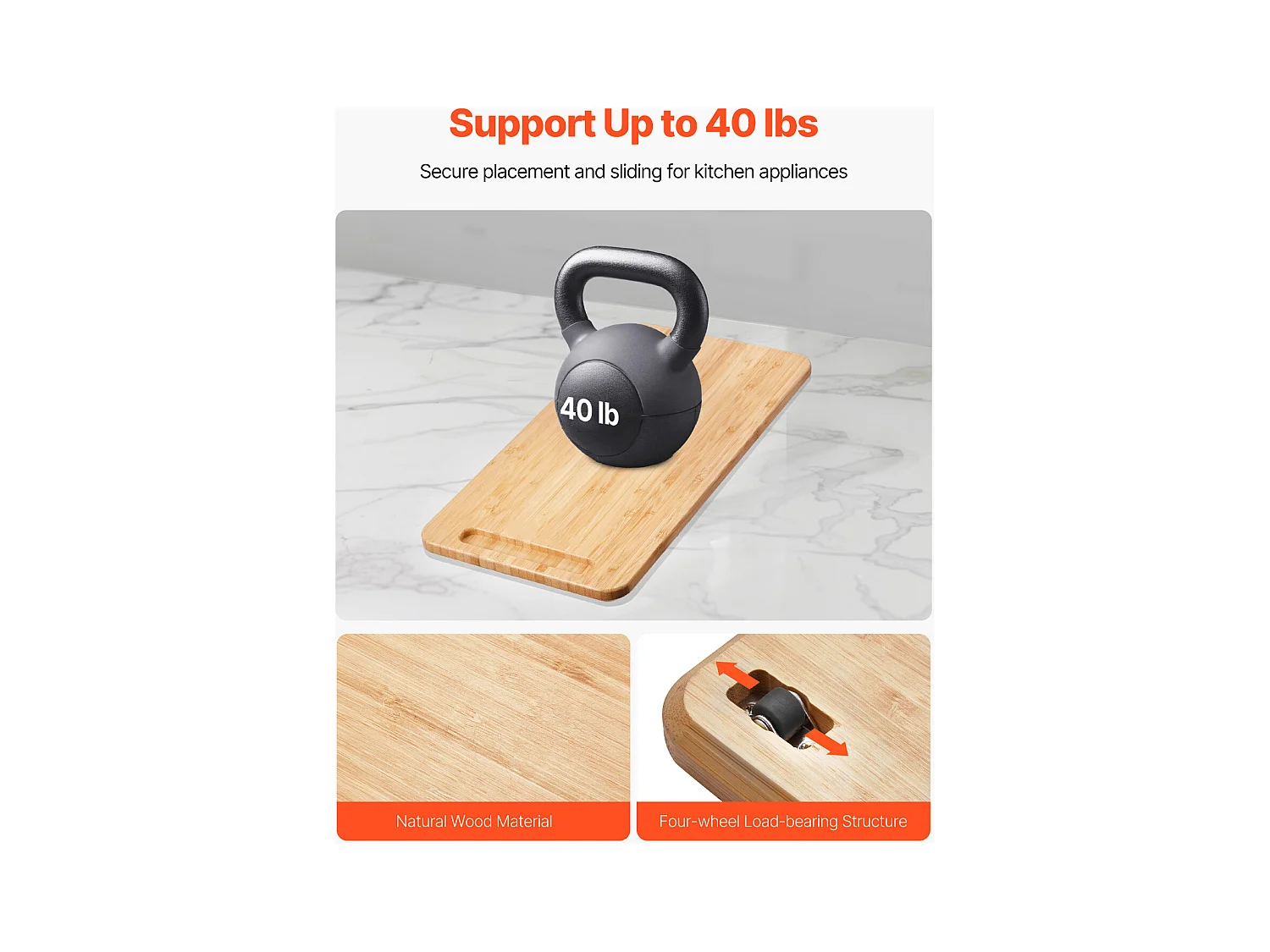 Plateau Coulissant SucceBuy pour Appareils de Cuisine, 36,8x19,1 cm, Planche Mobile, pour Cafetière, Petit Électroménager Cuisine, Couleur Bois