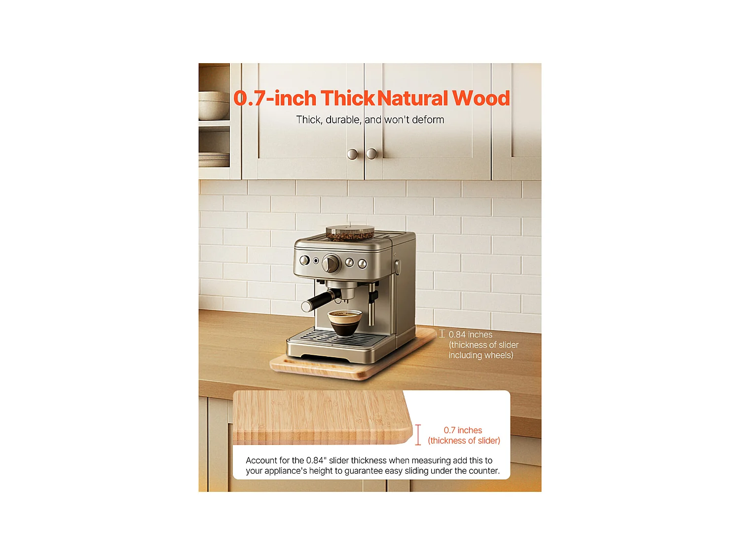 Plateau Coulissant SucceBuy pour Appareils de Cuisine, 36,8x19,1 cm, Planche Mobile, pour Cafetière, Petit Électroménager Cuisine, Couleur Bois