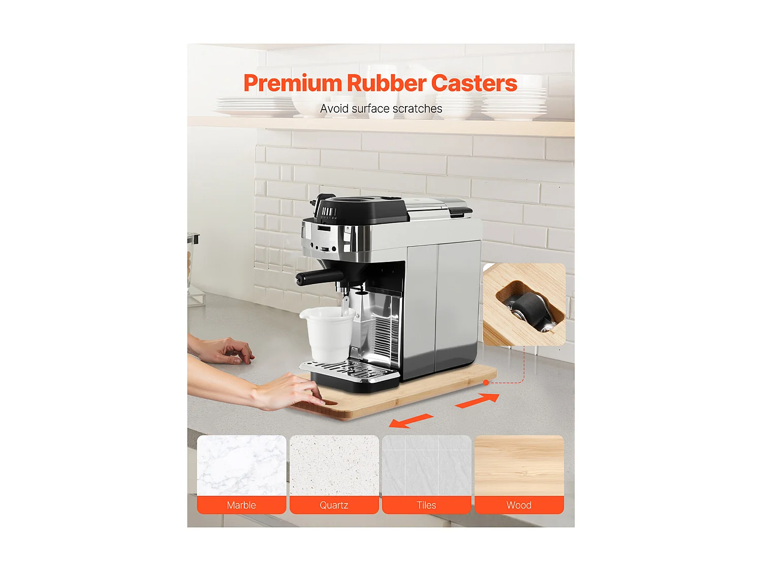 Vassoio Scorrevole SucceBuy per Elettrodomestici da Cucina, 36,8x19,1 cm, Piano Mobile, per Caffettiera, Piccoli Elettrodomestici da Cucina, Colore Legno