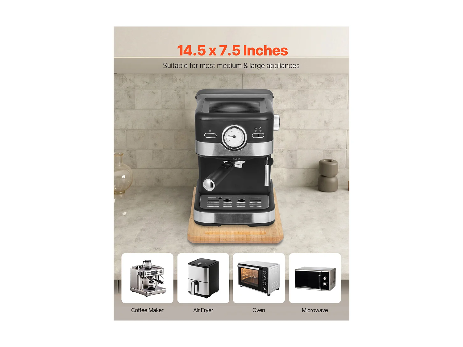 Vassoio Scorrevole SucceBuy per Elettrodomestici da Cucina, 36,8x19,1 cm, Piano Mobile, per Caffettiera, Piccoli Elettrodomestici da Cucina, Colore Legno