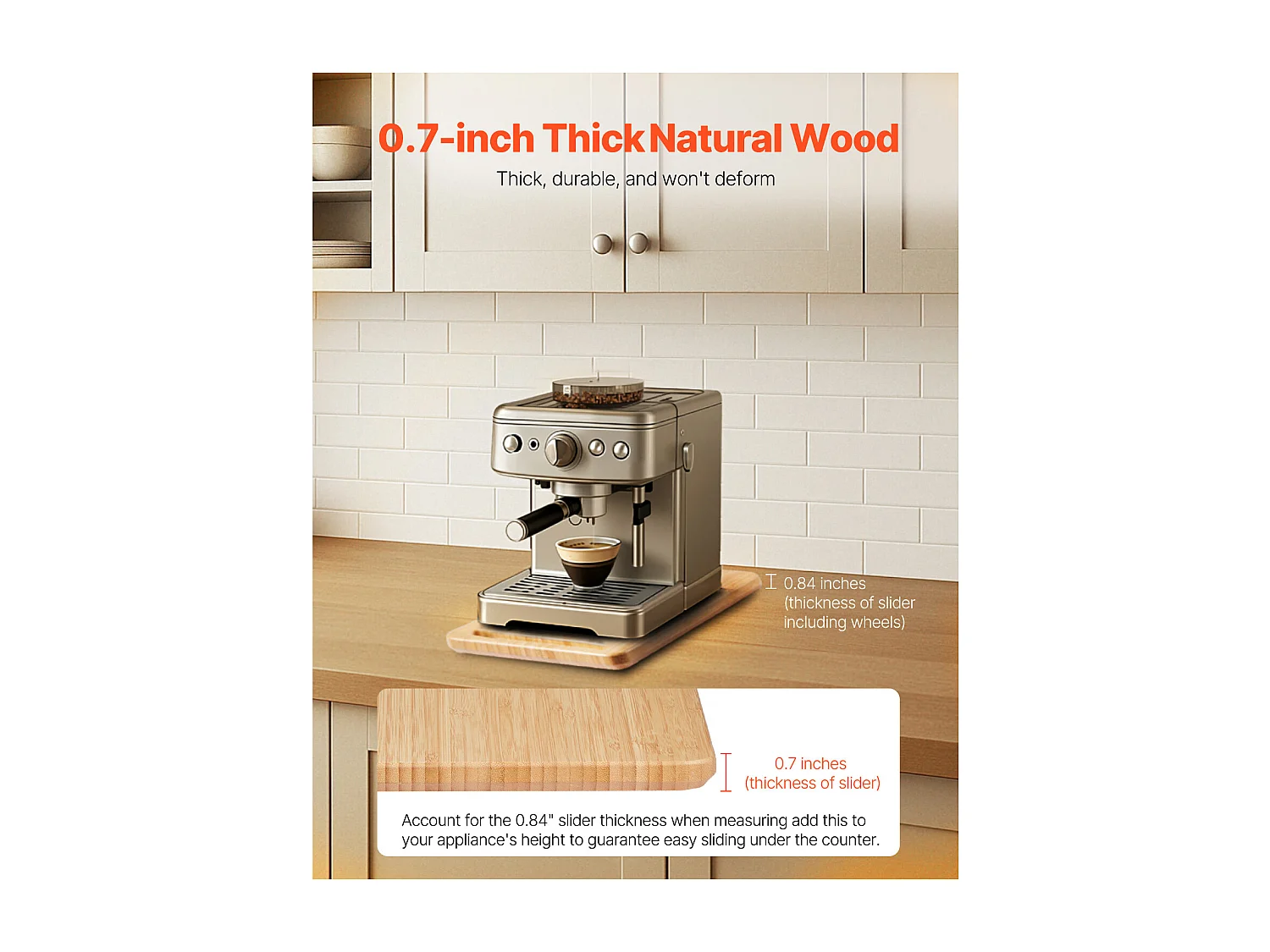 Vassoio Scorrevole SucceBuy per Elettrodomestici da Cucina, 36,8x19,1 cm, Piano Mobile, per Caffettiera, Piccoli Elettrodomestici da Cucina, Colore Legno