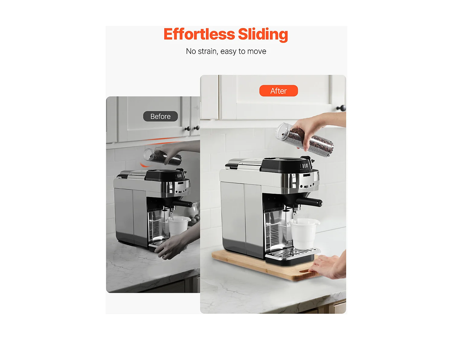 Vassoio Scorrevole SucceBuy per Elettrodomestici da Cucina, 36,8x19,1 cm, Piano Mobile, per Caffettiera, Piccoli Elettrodomestici da Cucina, Colore Legno