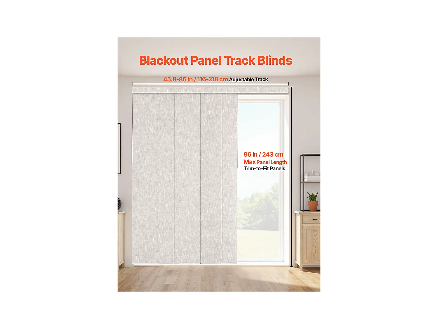 Store à Panneaux SucceBuy sur Rail Extensible, 116-218 cm Largeur, Panneau Japonais Vertical Ajustable jusqu'à 243 cm Hauteur, Gris Clair