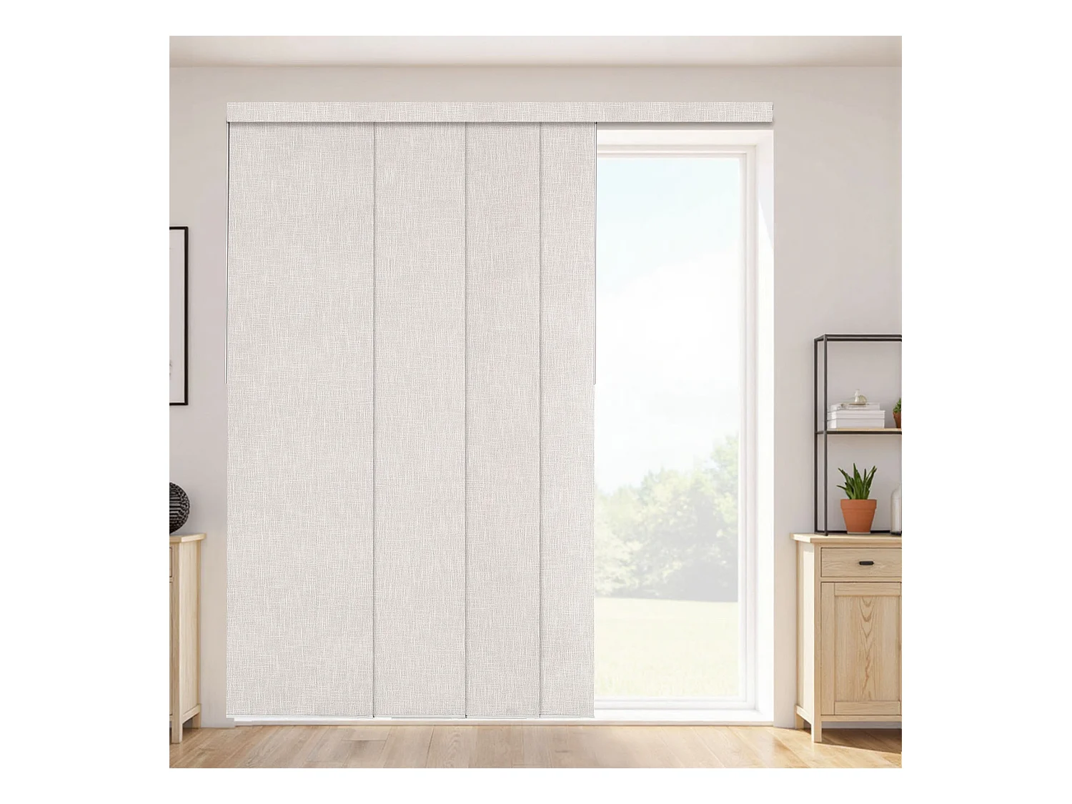 Store à Panneaux SucceBuy sur Rail Extensible, 116-218 cm Largeur, Panneau Japonais Vertical Ajustable jusqu'à 243 cm Hauteur, Gris Clair