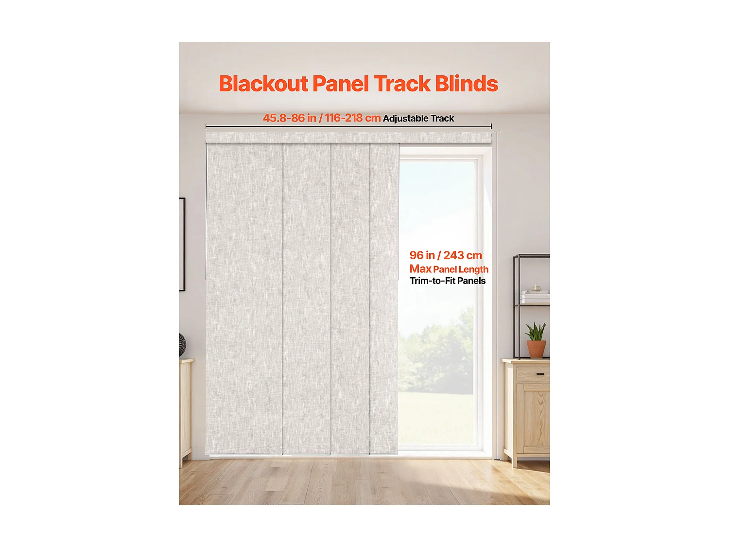 Tenda a Pannelli SucceBuy su Binario Estensibile, Larghezza 116-218 cm, Pannello Giapponese Verticale Regolabile fino a 243 cm di Altezza, Grigio Chiaro