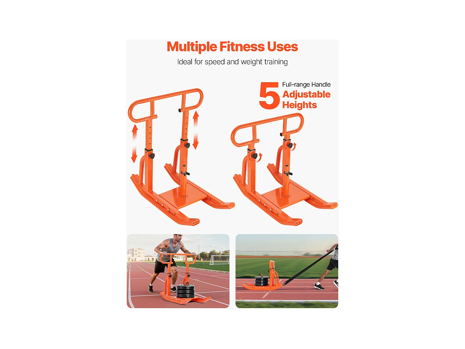 Kraftschlitten aus Stahl SucceBuy, Krafttrainingsgerät, mit Höhenverstellbarem Griff, Schieben und Ziehen, für Fitness, Orange