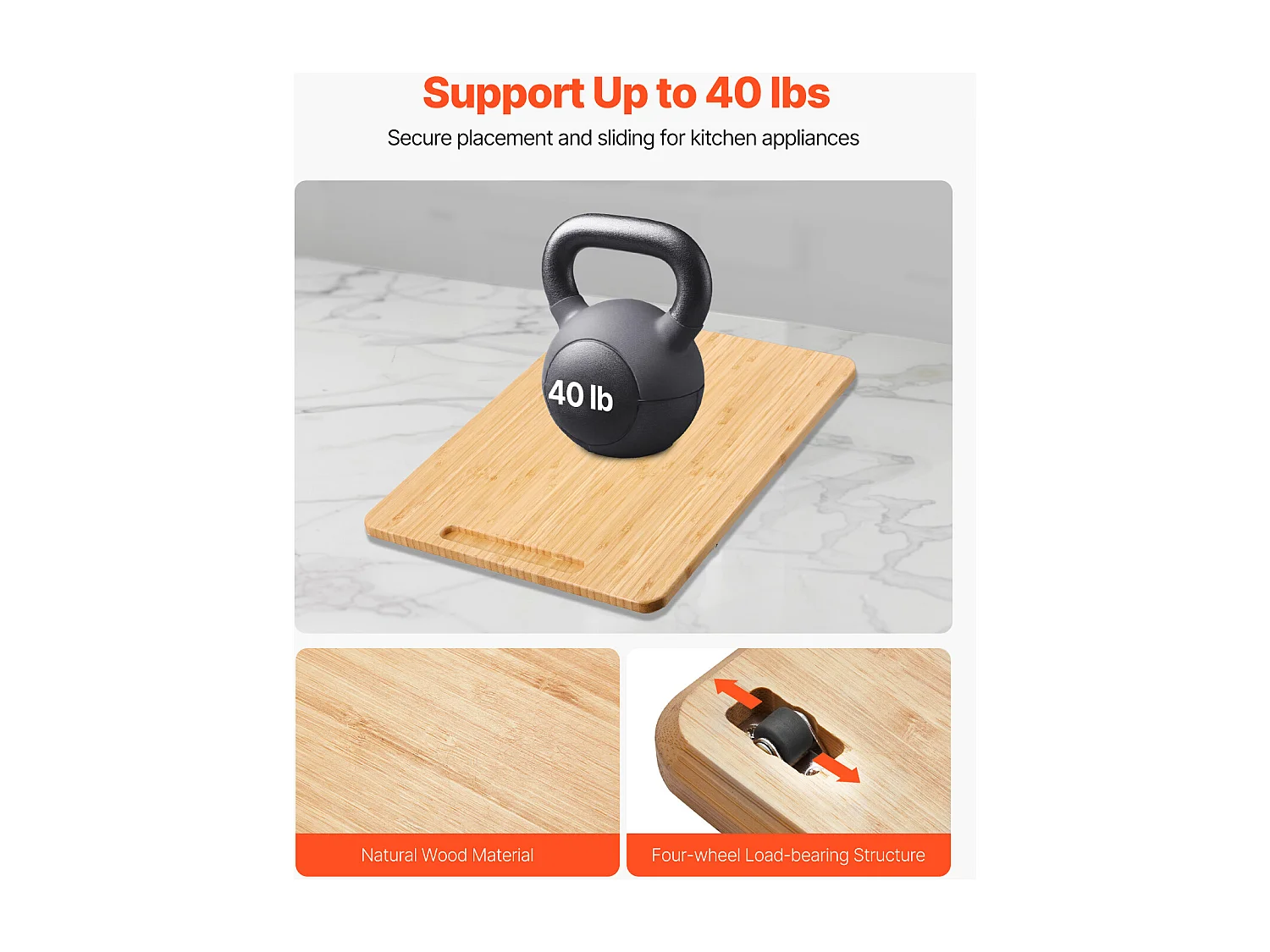 Plateau Coulissant SucceBuy pour Appareils de Cuisine, 35,6x24,1 cm, Planche Mobile pour Cafetière, Petit Électroménager Cuisine, Couleur Bois