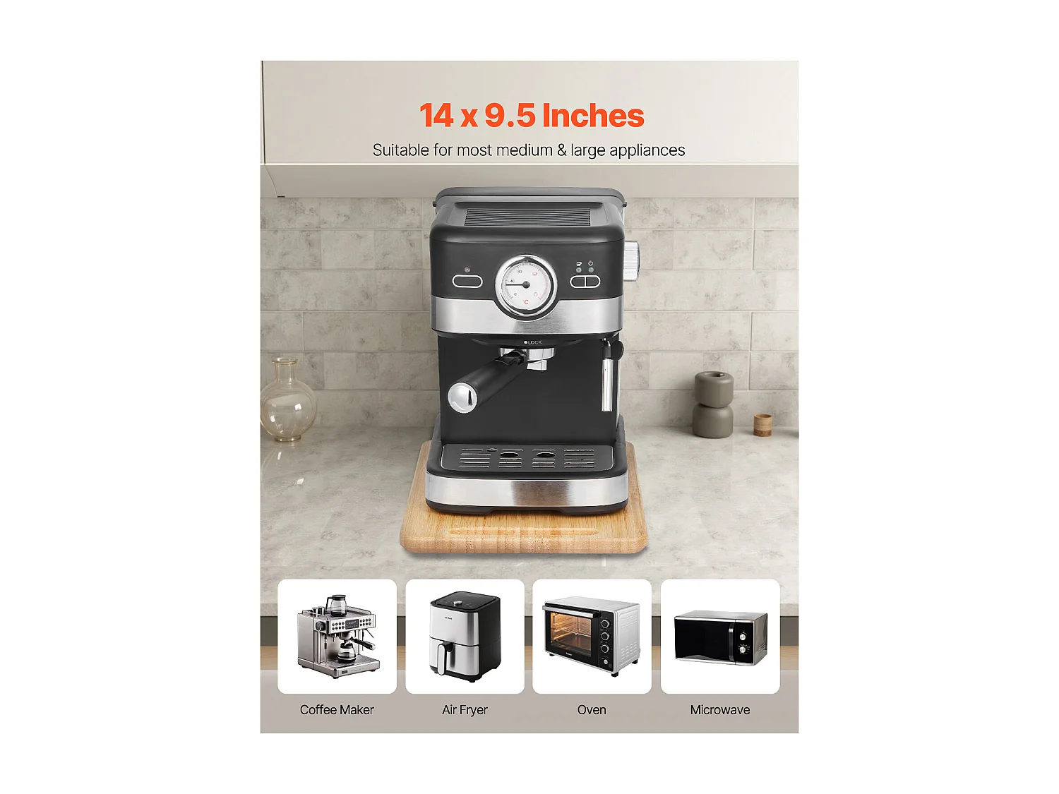 Plateau Coulissant SucceBuy pour Appareils de Cuisine, 35,6x24,1 cm, Planche Mobile pour Cafetière, Petit Électroménager Cuisine, Couleur Bois