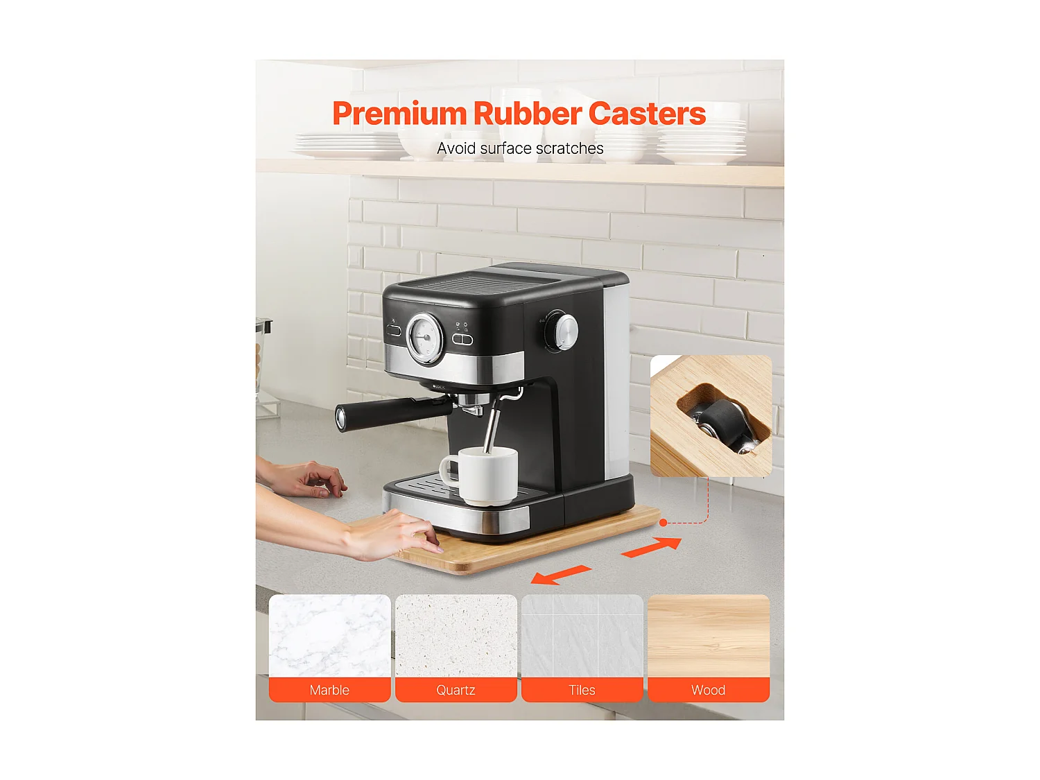 Plateau Coulissant SucceBuy pour Appareils de Cuisine, 35,6x24,1 cm, Planche Mobile pour Cafetière, Petit Électroménager Cuisine, Couleur Bois