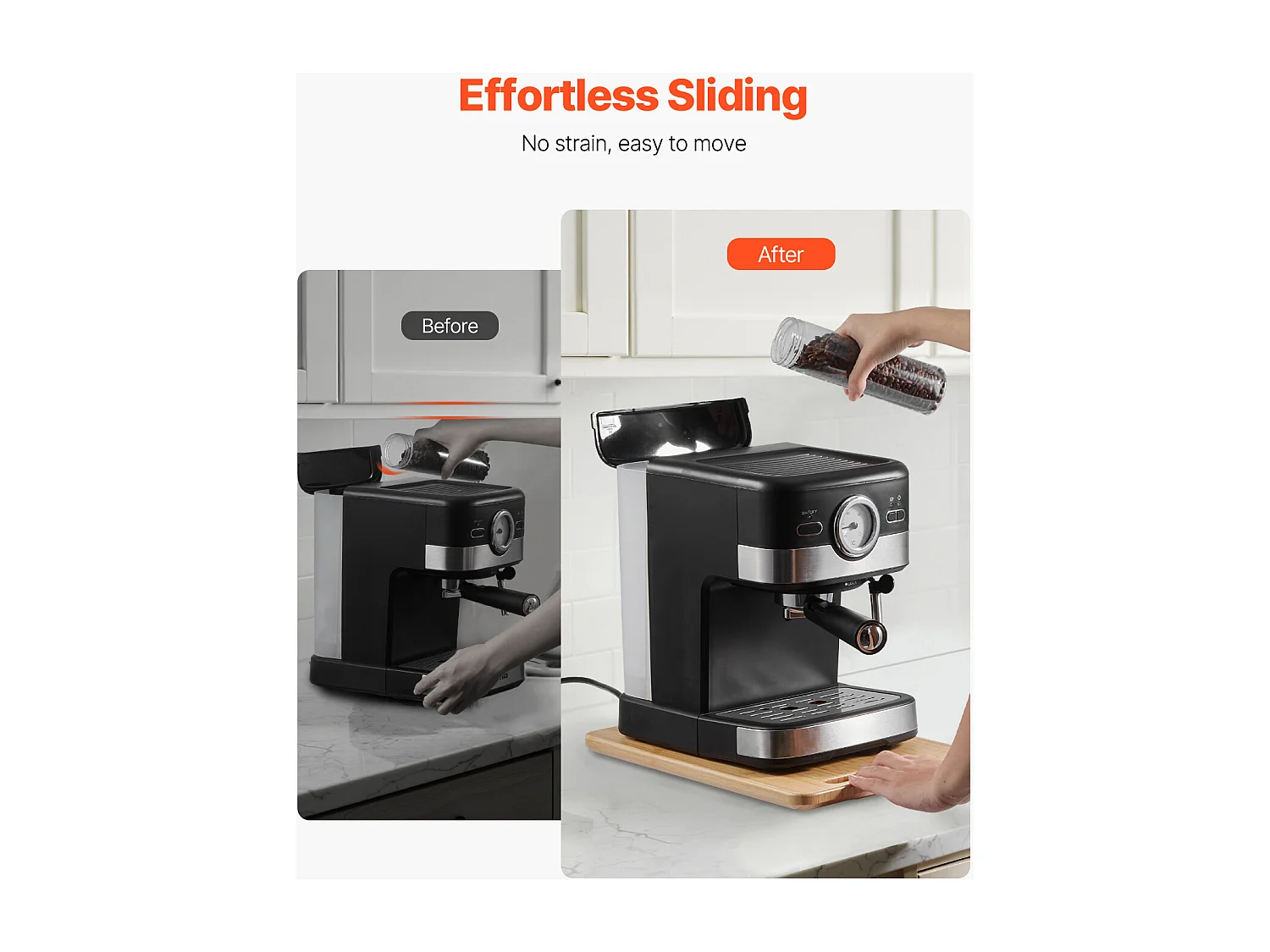 Plateau Coulissant SucceBuy pour Appareils de Cuisine, 35,6x24,1 cm, Planche Mobile pour Cafetière, Petit Électroménager Cuisine, Couleur Bois