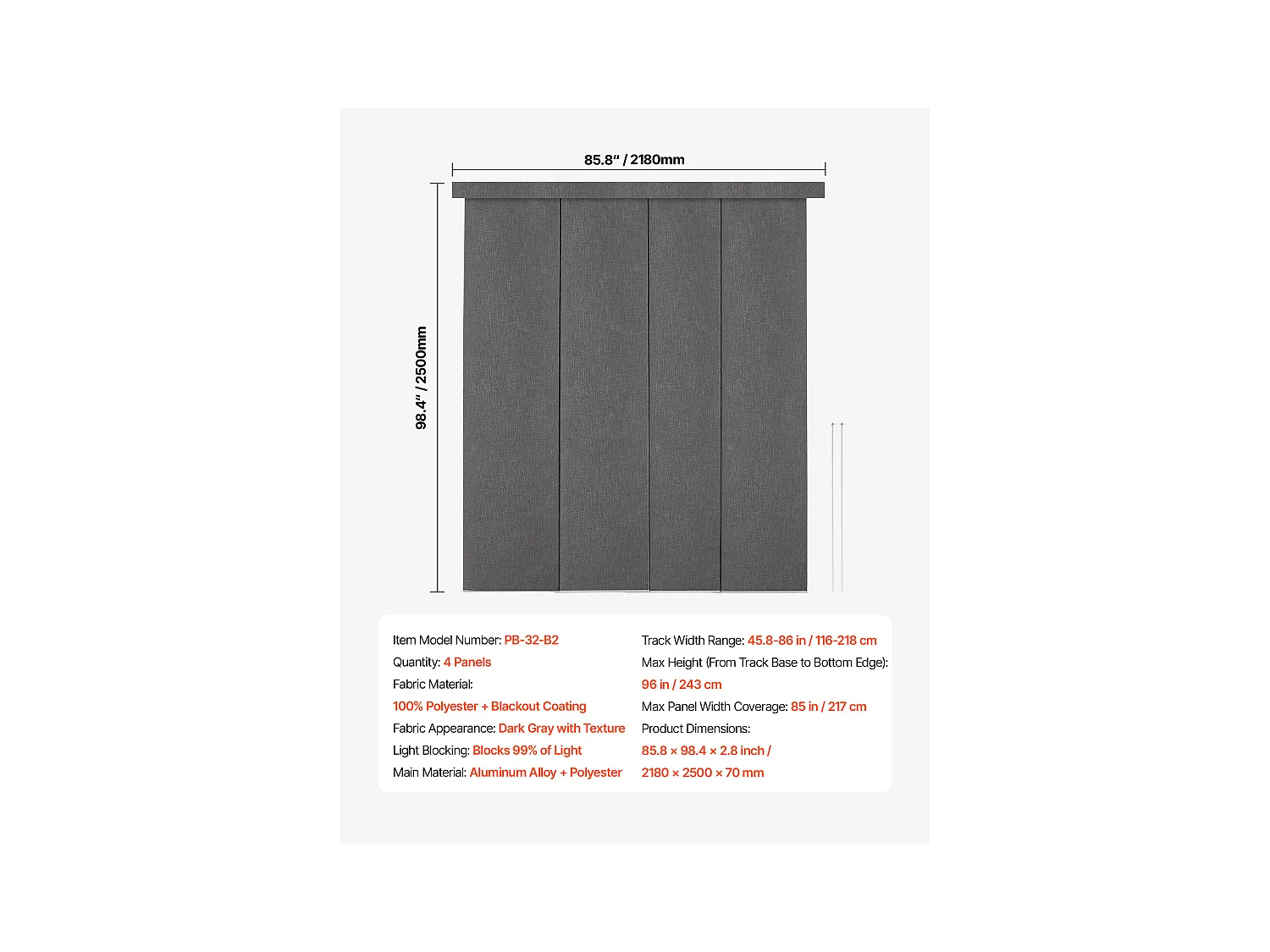 Store à Panneaux SucceBuy Occultants Verticaux sur Rail 116-218 cm de Large, Panneau Japonais Réglable jusqu'à 243 cm de Haut, Idéal pour Portes Coulissantes