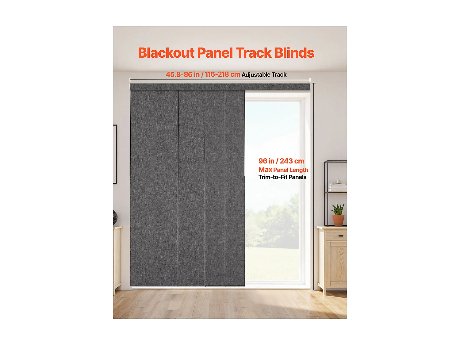 Verduisterend Paneelgordijn SucceBuy Verticaal op Rail 116-218 cm Breed, Japans Paneel Verstelbaar tot 243 cm Hoog, Ideaal voor Schuifdeuren