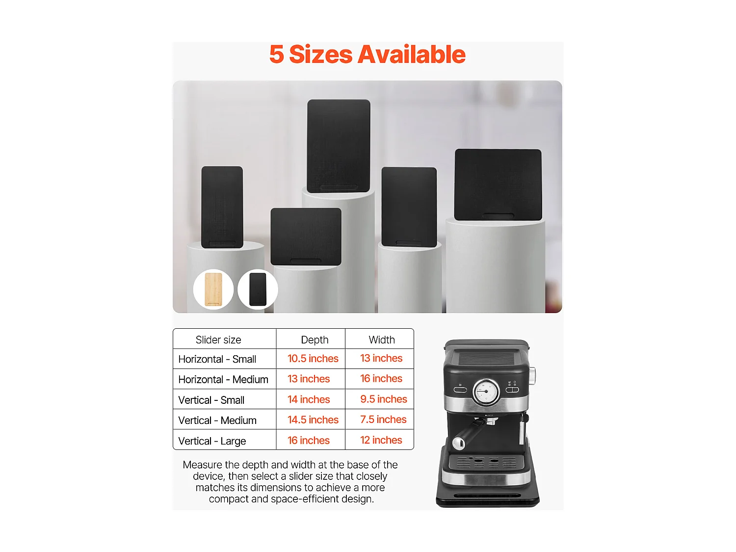 Bandeja Deslizante SucceBuy para Aparatos de Cocina, 36,8 x 19,1 cm, Tabla Móvil, para Cafetera, Pequeños Electrodomésticos de Cocina, Negro