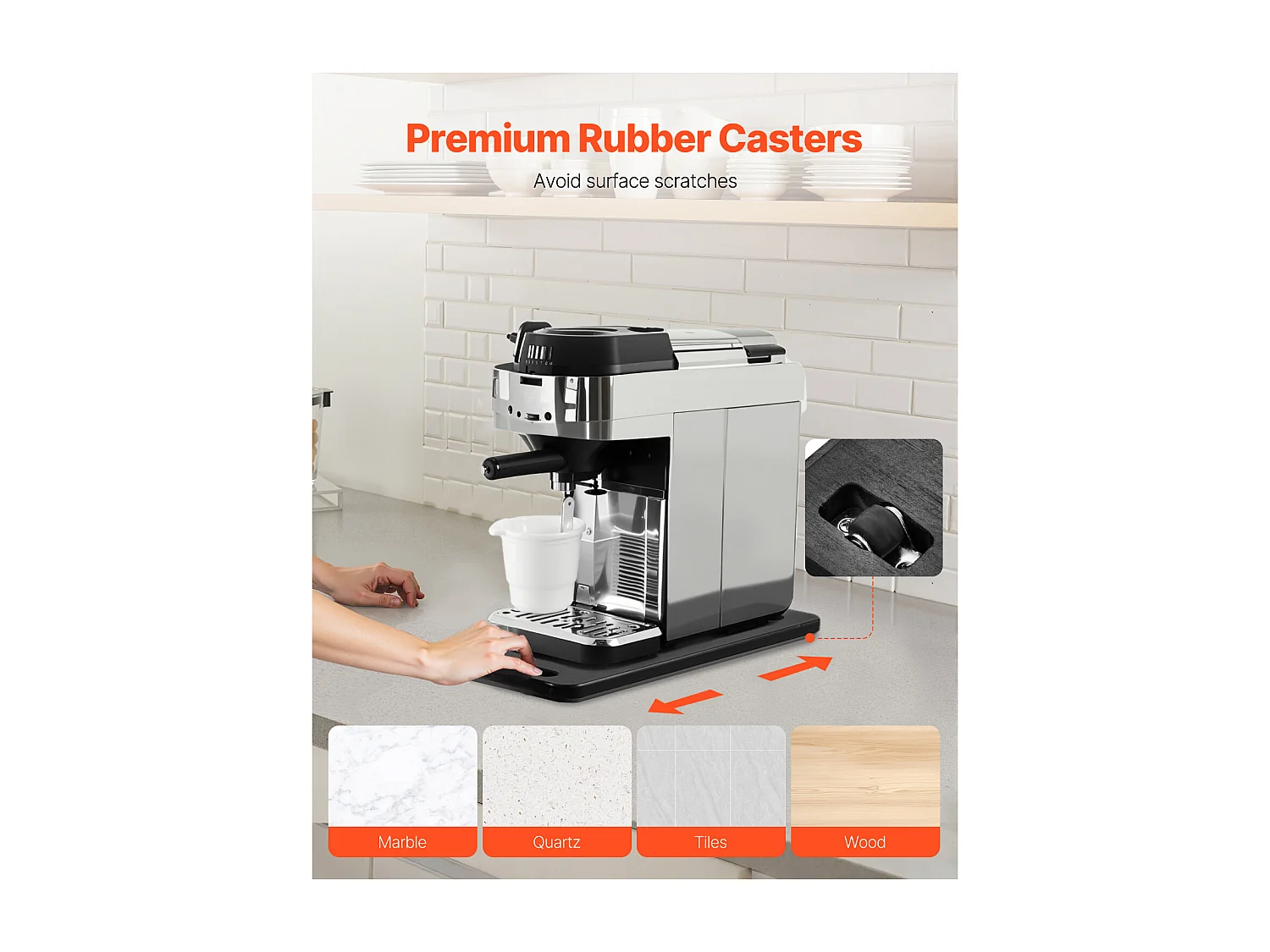 Bandeja Deslizante SucceBuy para Aparatos de Cocina, 36,8 x 19,1 cm, Tabla Móvil, para Cafetera, Pequeños Electrodomésticos de Cocina, Negro