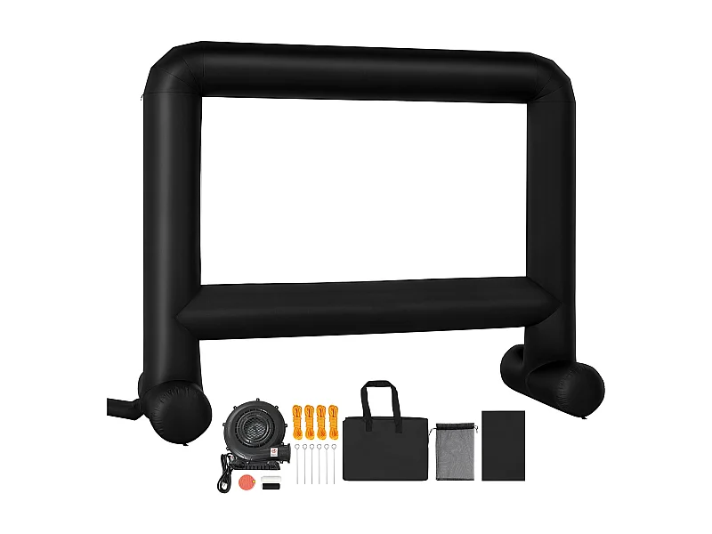 Aufblasbare Projektionsleinwand SucceBuy, Hergestellt aus Langlebigem 600D-Material, Beinhaltet Tragbare Aufbewahrungstasche. Format 16:9, 378 x 130 x 317 cm