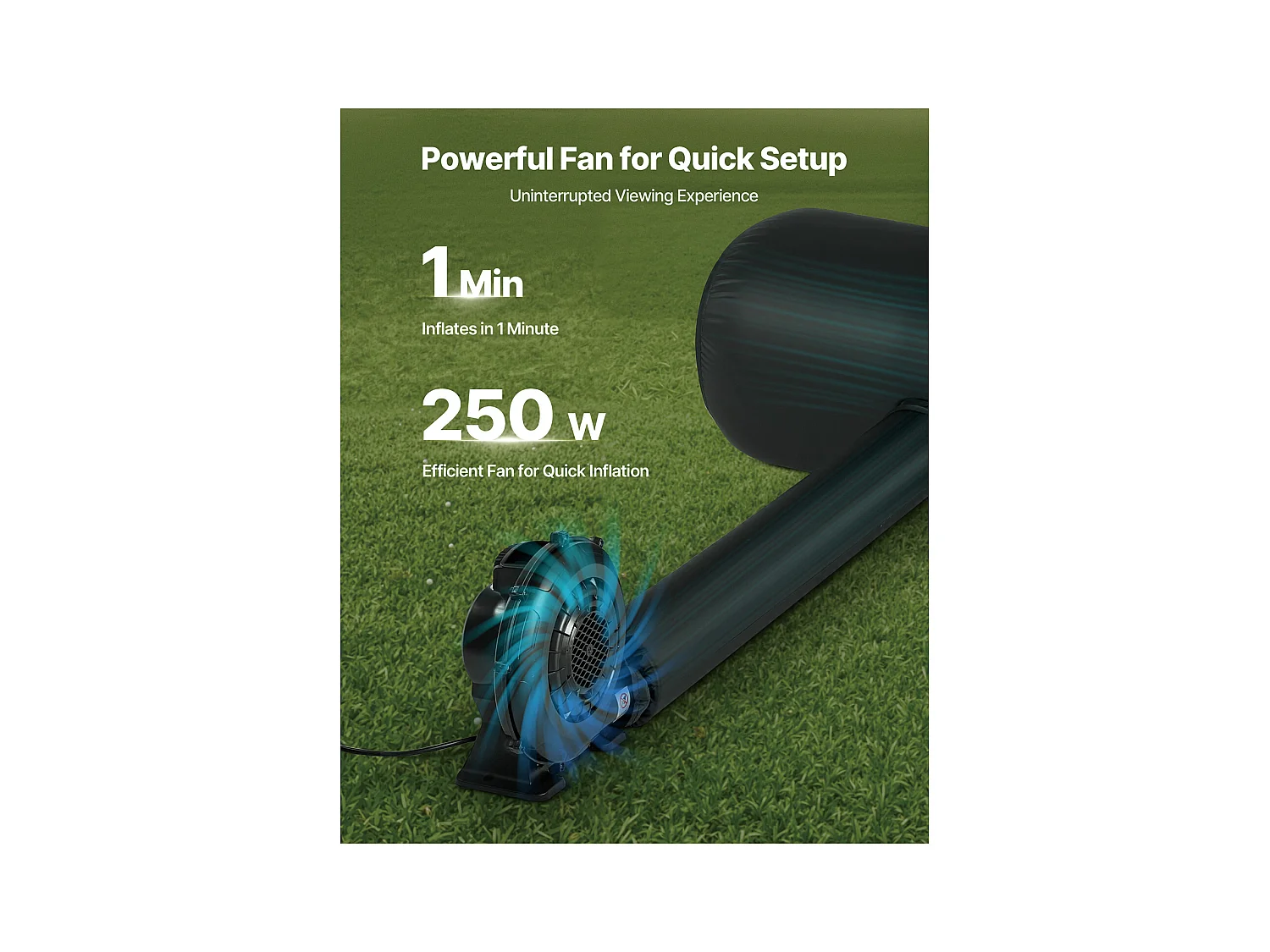 Écran de Projection Gonflable SucceBuy, Fabriqué en Matériau 600D Durable, Comprend un Sac de Rangement Portable. Format 16:9, 378 x 130 x 317 cm