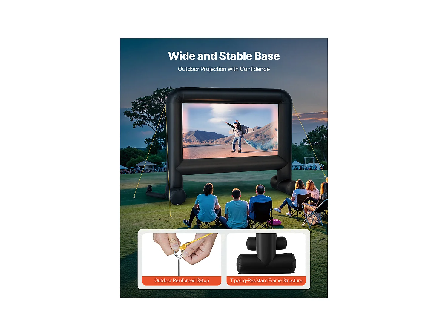 Écran de Projection Gonflable SucceBuy, Fabriqué en Matériau 600D Durable, Comprend un Sac de Rangement Portable. Format 16:9, 378 x 130 x 317 cm