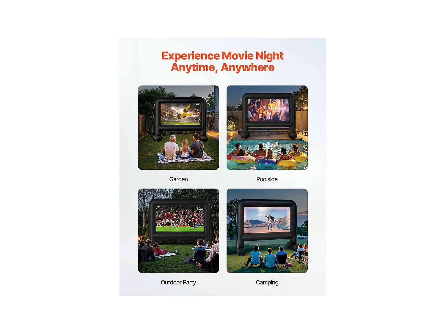 Écran de Projection Gonflable SucceBuy, Fabriqué en Matériau 600D Durable, Comprend un Sac de Rangement Portable. Format 16:9, 378 x 130 x 317 cm