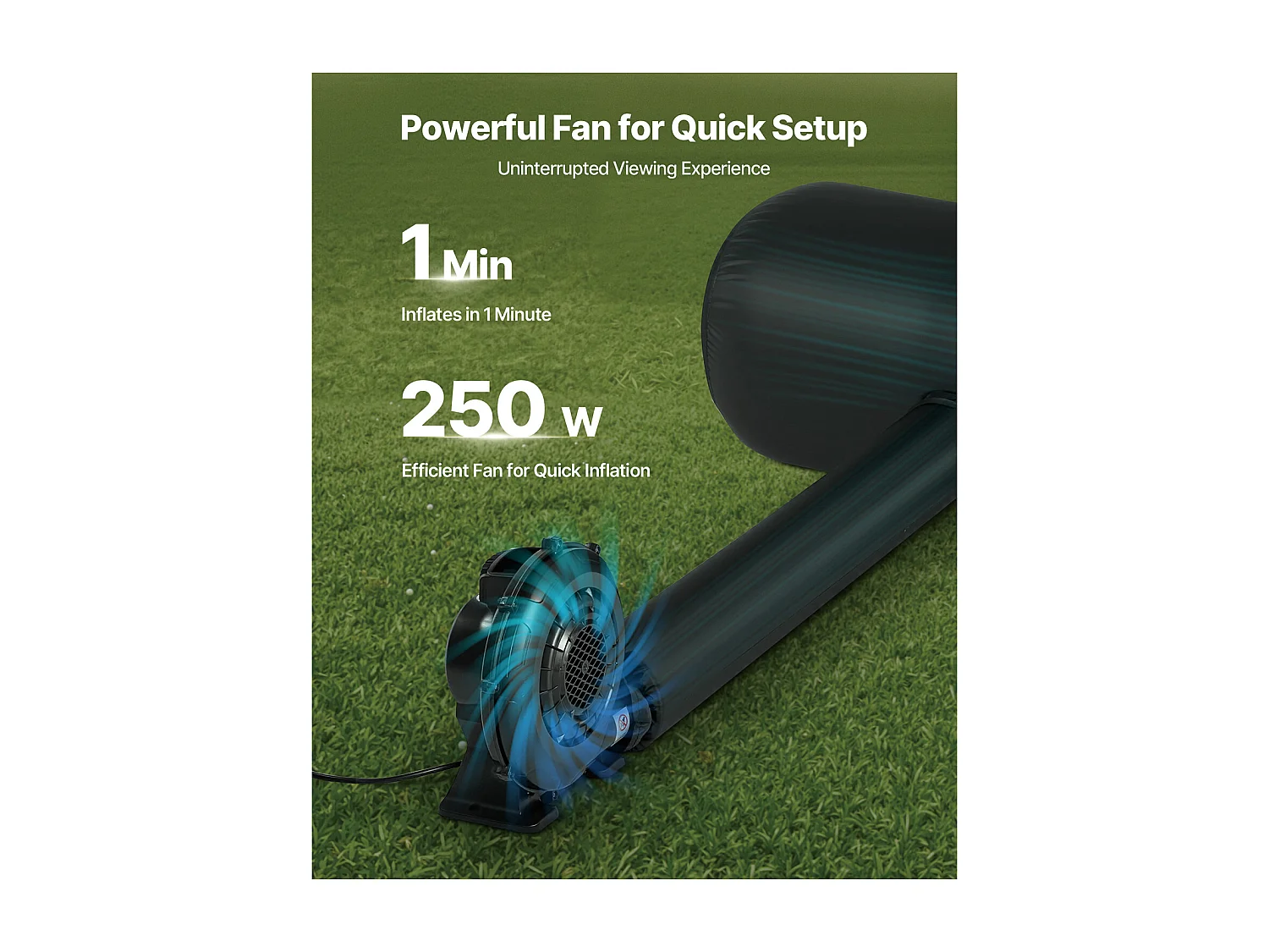 Opblaasbaar Projectiescherm SucceBuy, Gemaakt van Duurzaam 600D-Materiaal, Inclusief Draagbare Opbergzak. Formaat 16:9, 378 x 130 x 317 cm