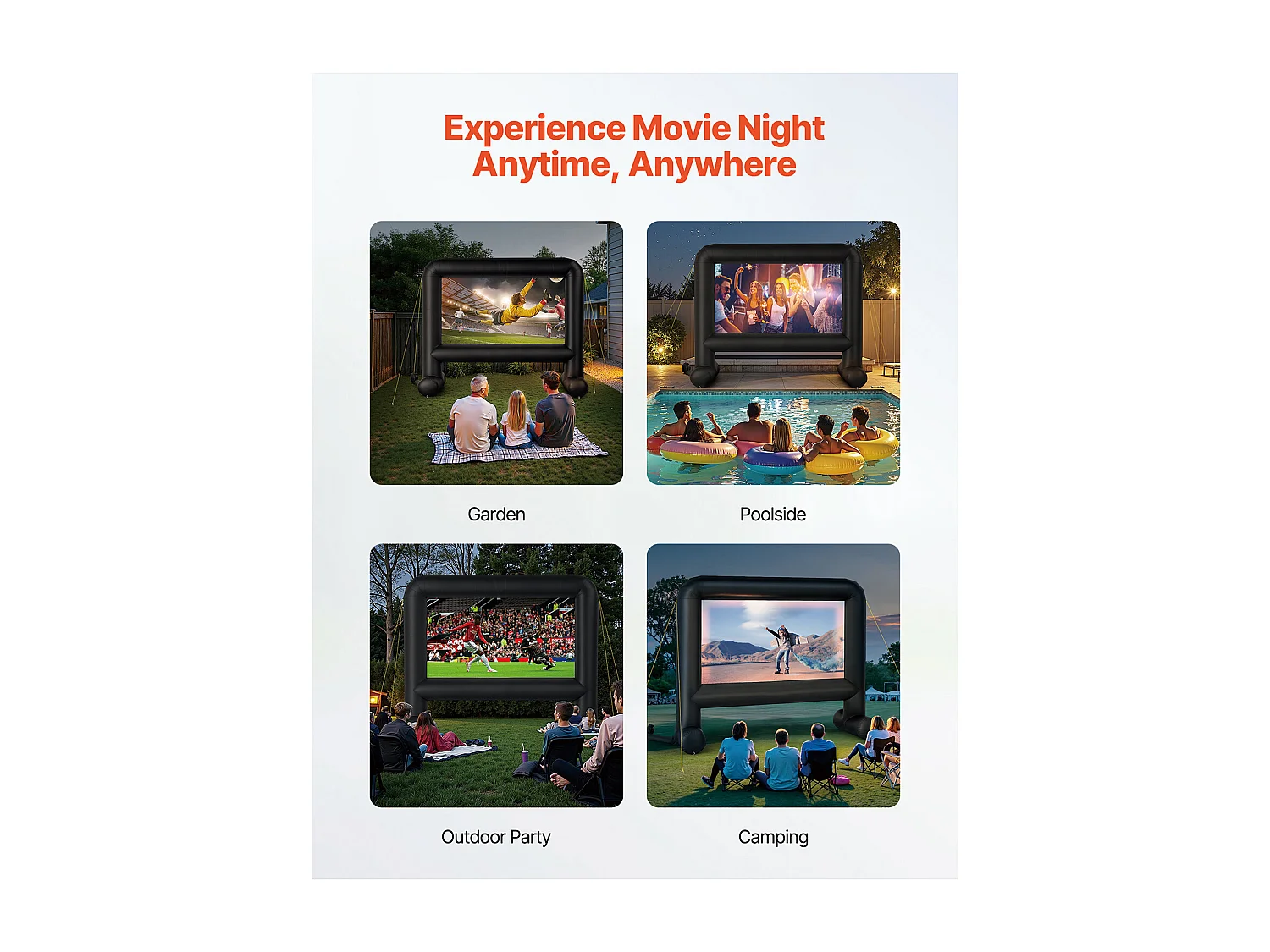 Opblaasbaar Projectiescherm SucceBuy, Gemaakt van Duurzaam 600D-Materiaal, Inclusief Draagbare Opbergzak. Formaat 16:9, 378 x 130 x 317 cm