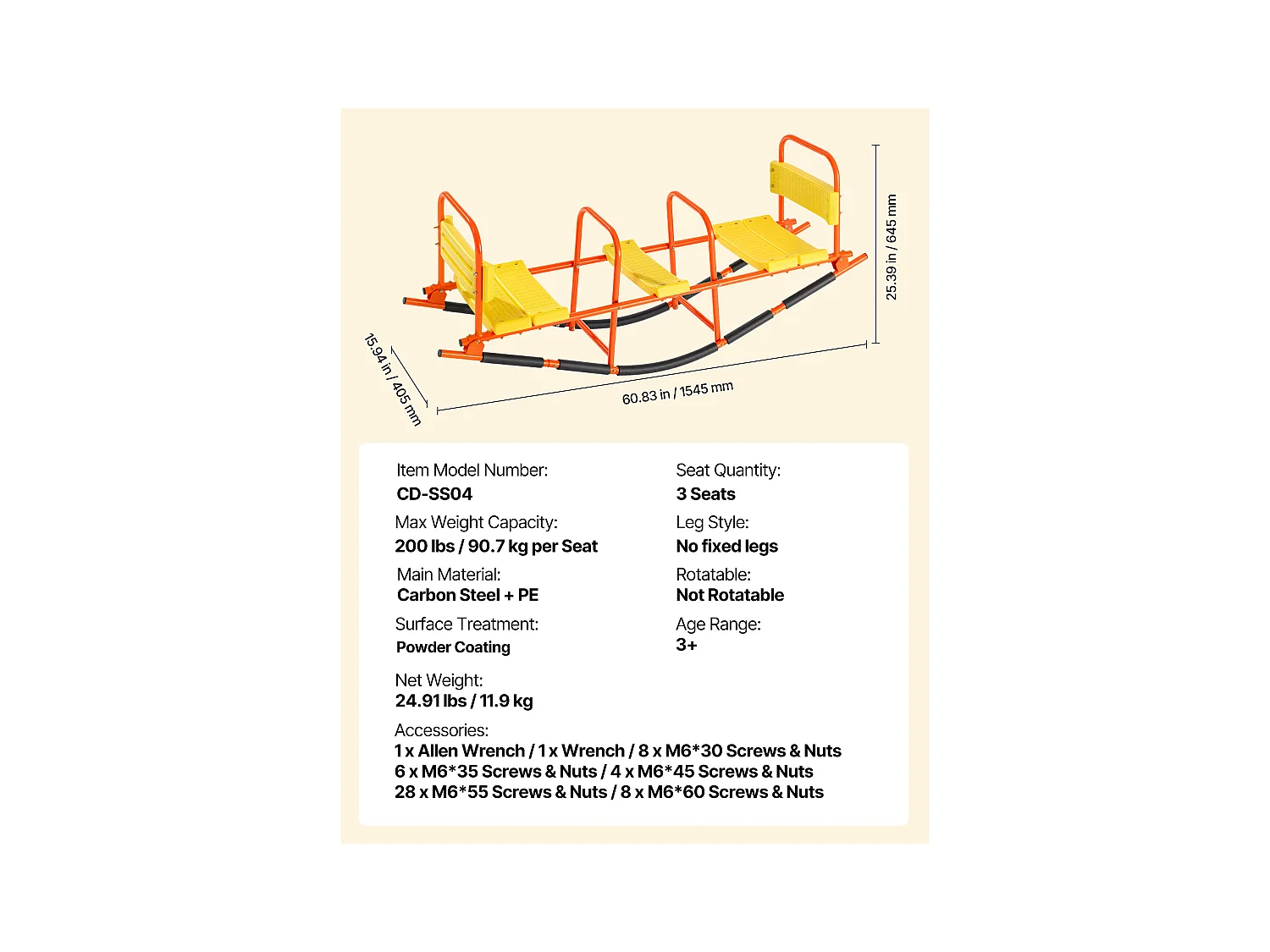 Balanço de Balancim SucceBuy, Capacidade de Carga 90,7 kg, com Pegas, Assentos Largos com Encosto, para Relvado, Jardim, para 2 Crianças com 3 Anos ou Mais