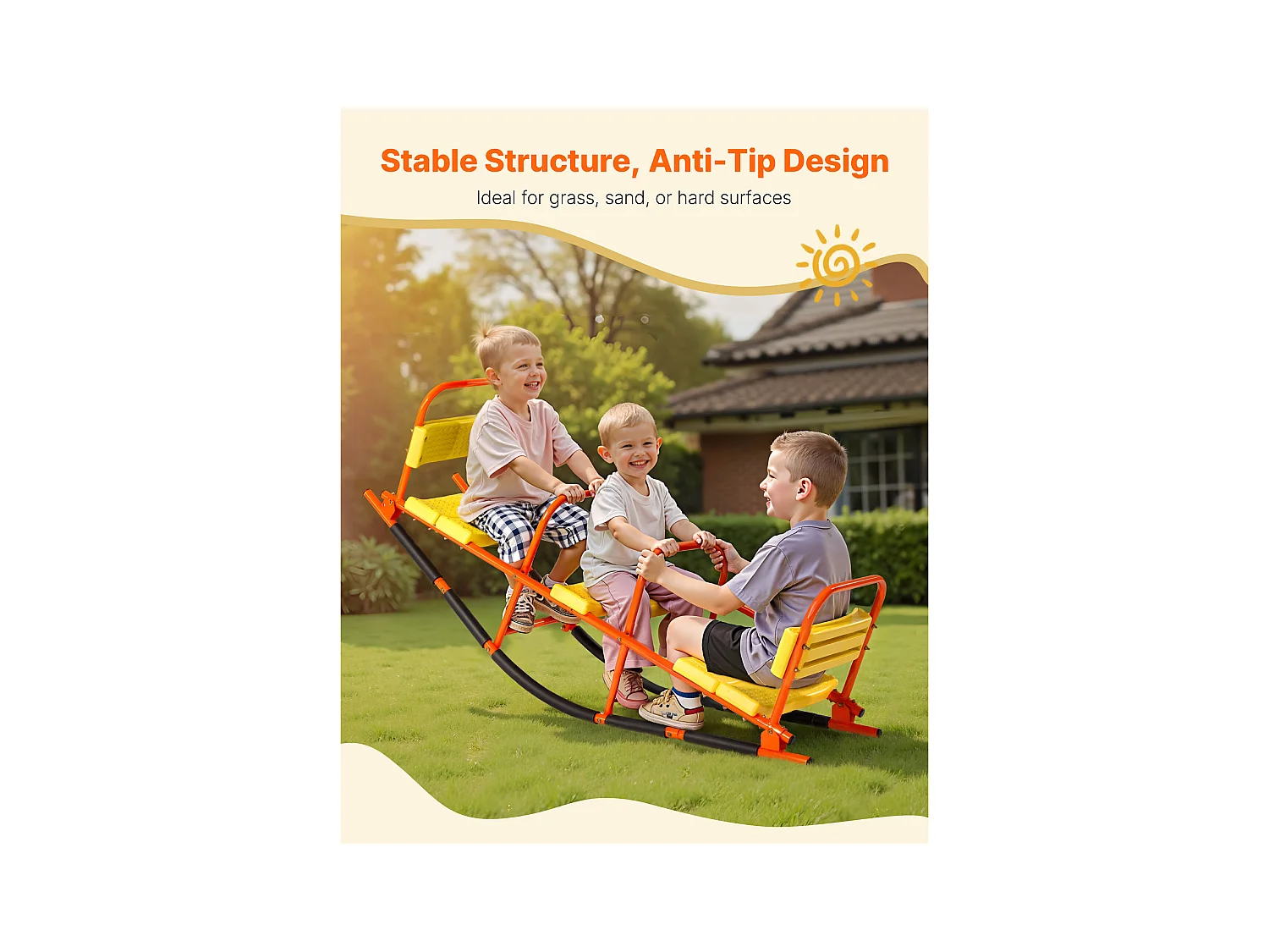 Balanço de Balancim SucceBuy, Capacidade de Carga 90,7 kg, com Pegas, Assentos Largos com Encosto, para Relvado, Jardim, para 2 Crianças com 3 Anos ou Mais