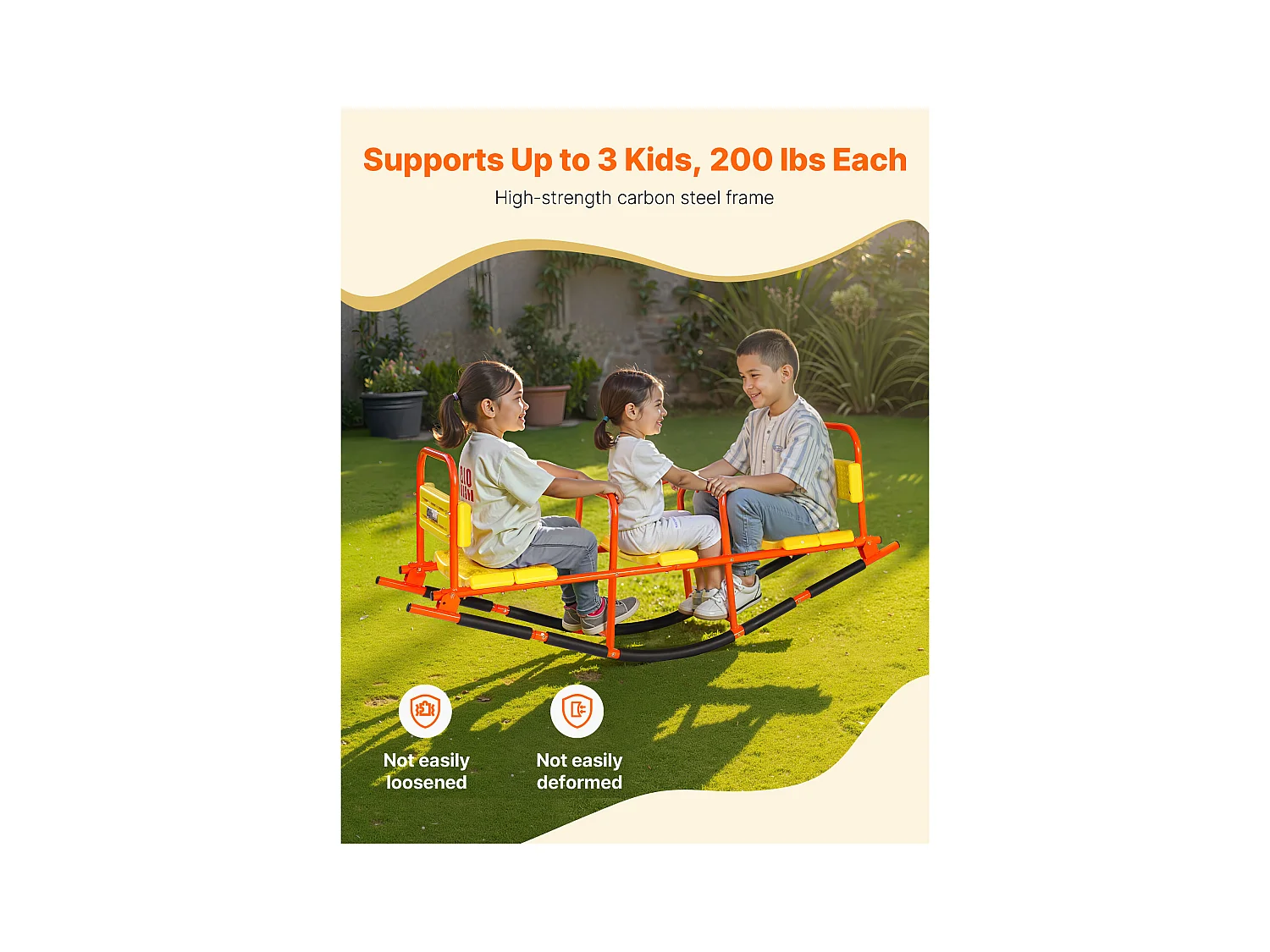 Balanço de Balancim SucceBuy, Capacidade de Carga 90,7 kg, com Pegas, Assentos Largos com Encosto, para Relvado, Jardim, para 2 Crianças com 3 Anos ou Mais