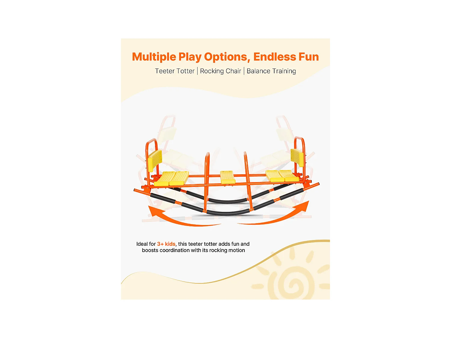 Balanço de Balancim SucceBuy, Capacidade de Carga 90,7 kg, com Pegas, Assentos Largos com Encosto, para Relvado, Jardim, para 2 Crianças com 3 Anos ou Mais