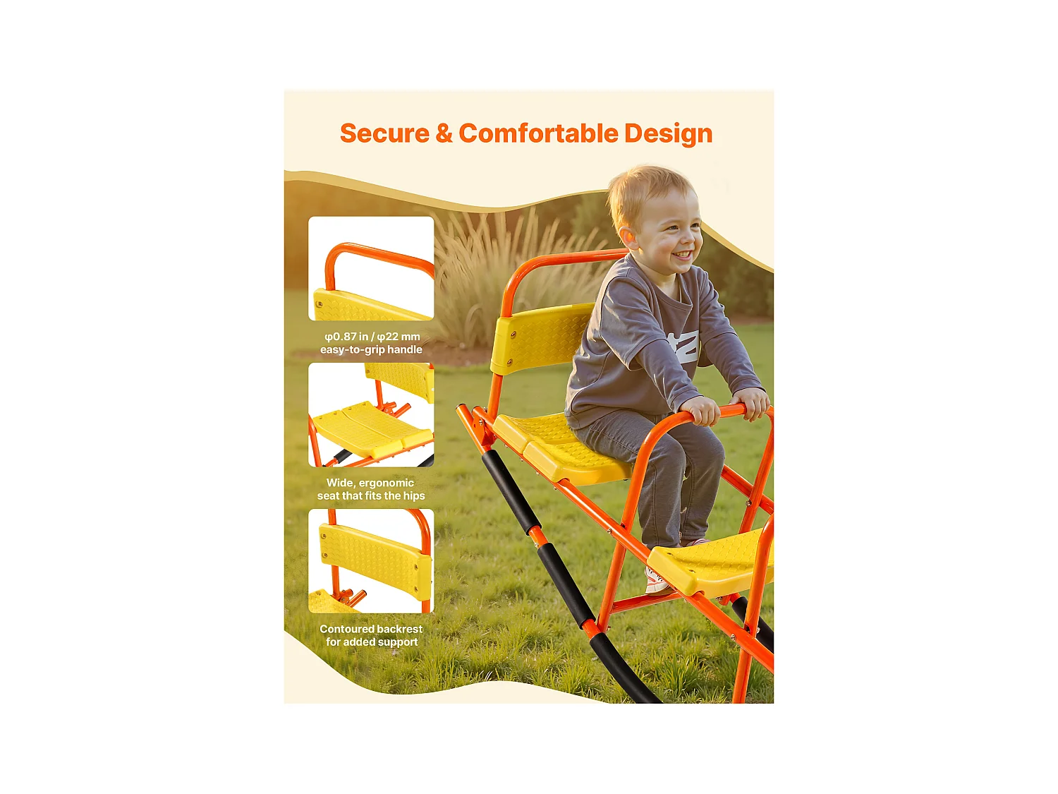 Balanço de Balancim SucceBuy, Capacidade de Carga 90,7 kg, com Pegas, Assentos Largos com Encosto, para Relvado, Jardim, para 2 Crianças com 3 Anos ou Mais