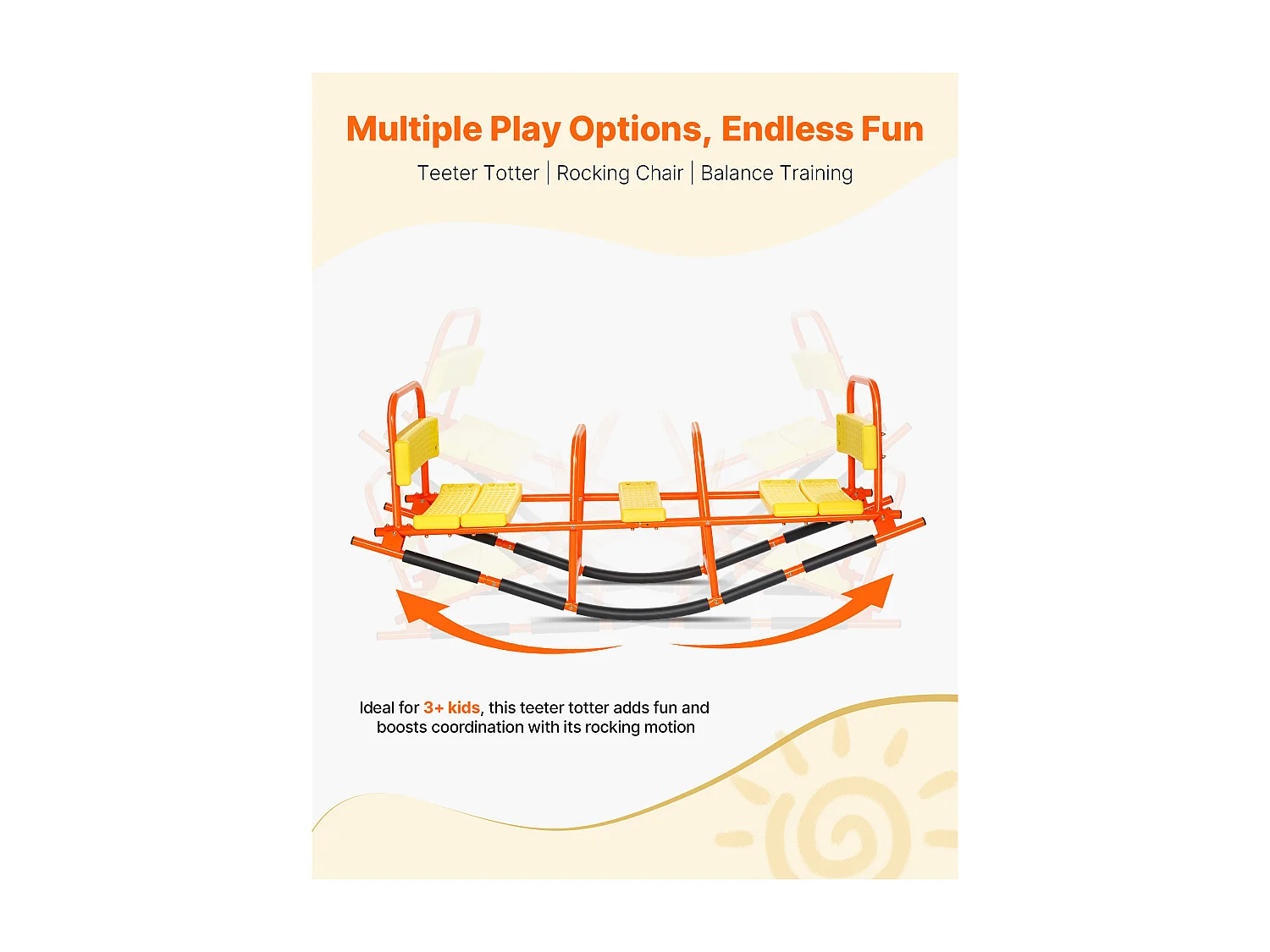 Balançoire à Bascule SucceBuy, Capacité de Charge 90,7 kg, avec Poignées, Larges Sièges à Dossier, pour Pelouse, Jardin, pour 2 Enfants 3 Ans et Plus