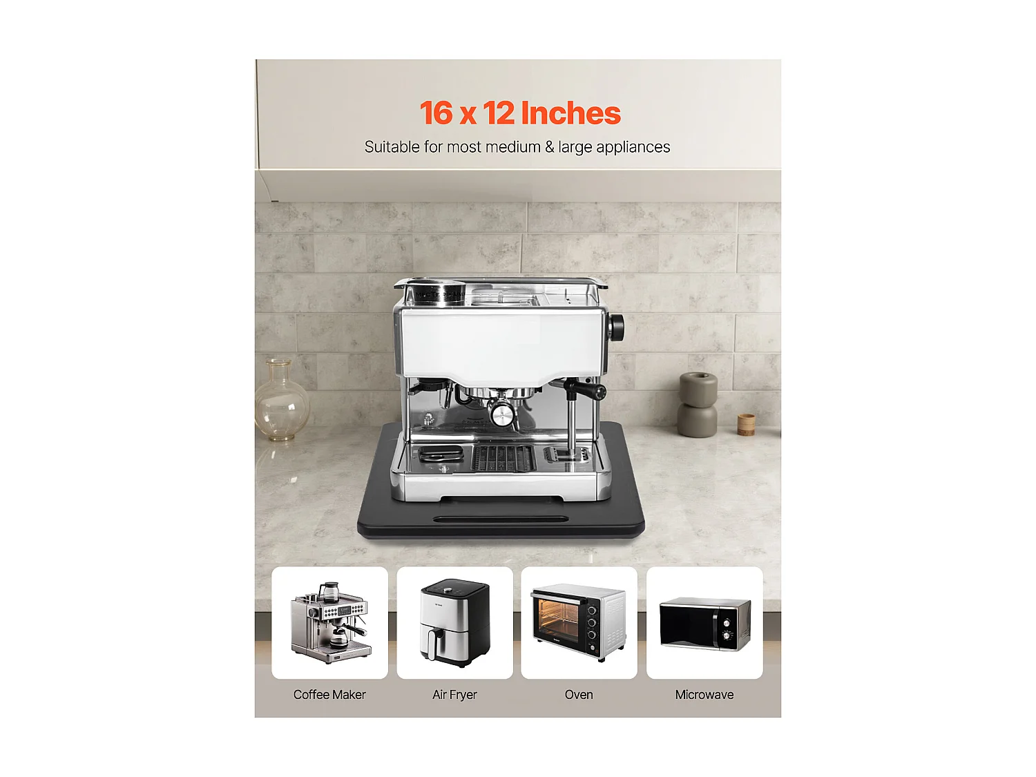 Vassoio Scorrevole SucceBuy per Elettrodomestici da Cucina, 40,6x30,5 cm, Tavola Mobile, per Caffettiera, Piccoli Elettrodomestici da Cucina, Nero