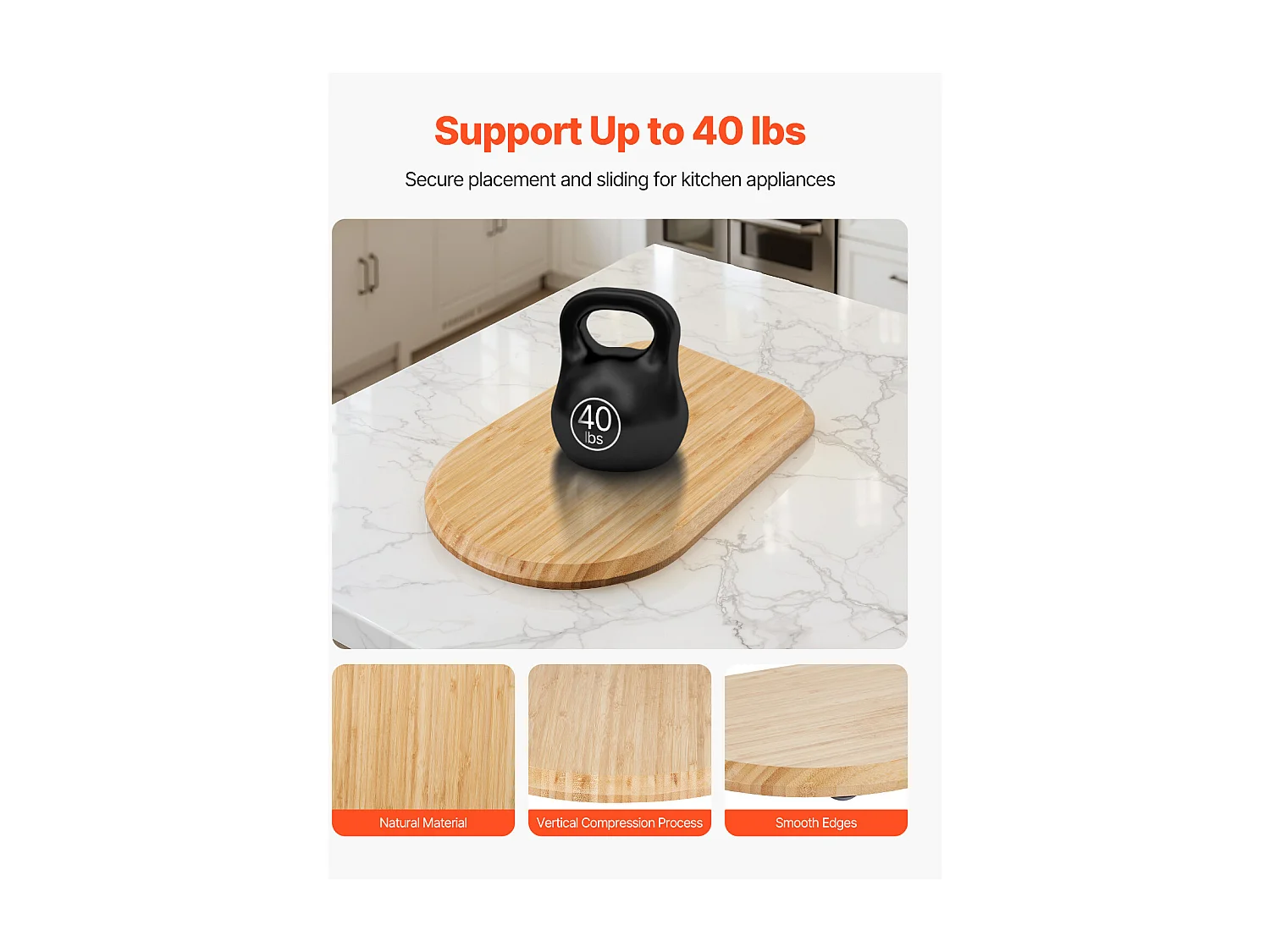 Plateau Coulissant SucceBuy pour Appareils de Cuisine, 36,8 x 23,9 cm, Plateau en Bois avec Pieds en PTFE, pour Petits Électroménagers de Cuisine, Couleur Bois