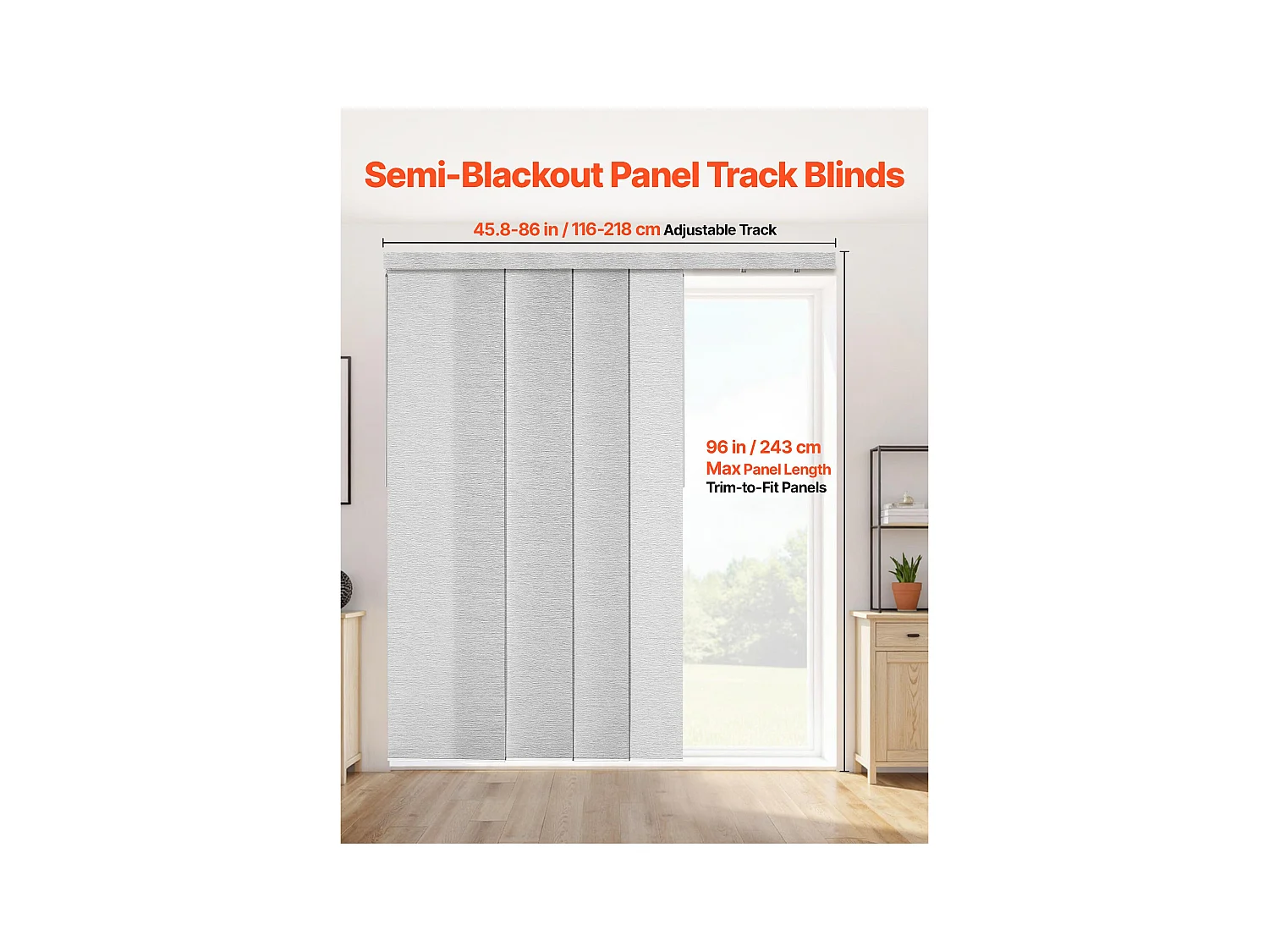 Store à Panneaux SucceBuy sur Rail Extensible, 116-218 cm de Largeur, Panneau Japonais Vertical Ajustable jusqu'à 243 cm de Hauteur, Gris