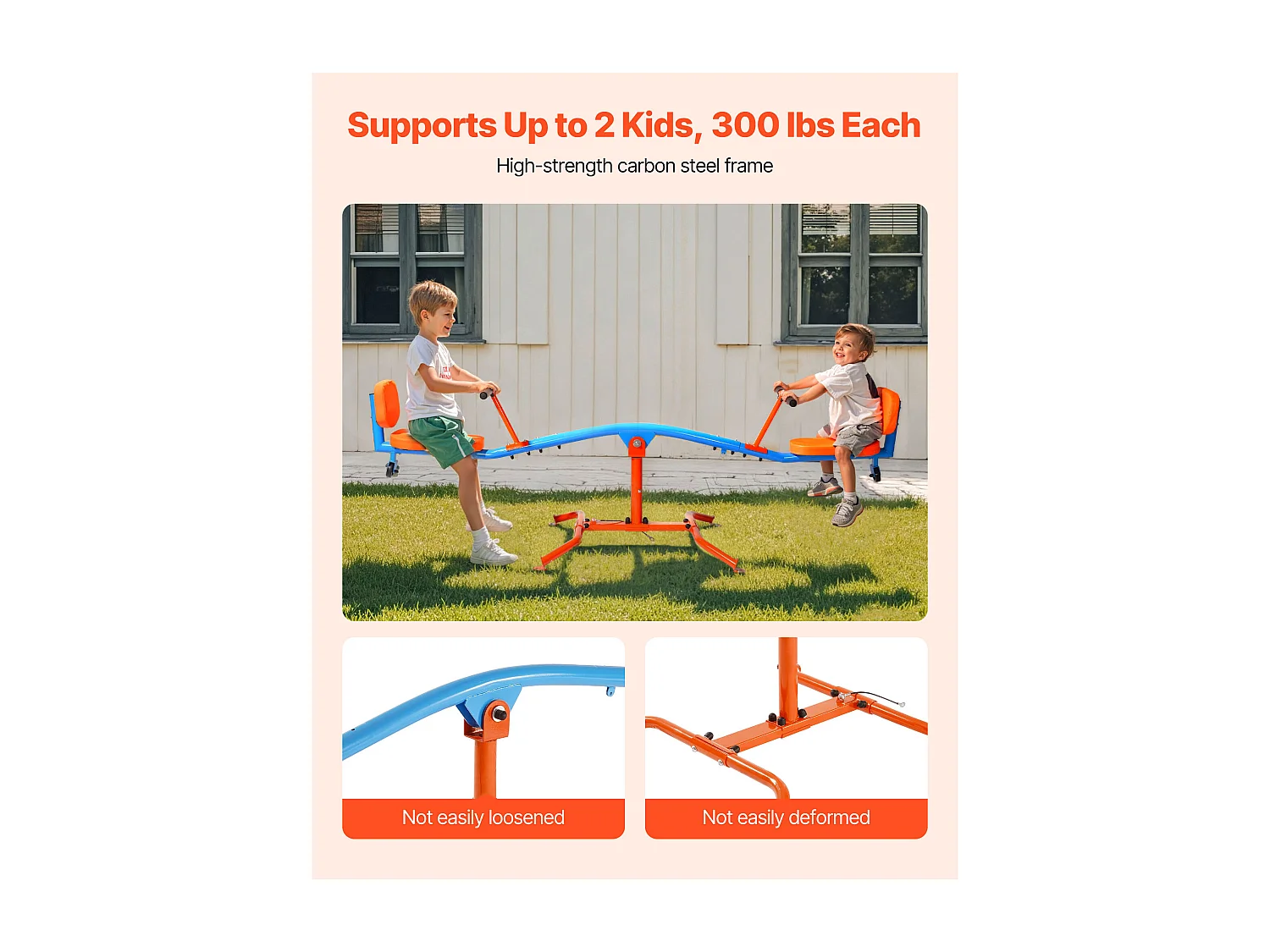 Balançoire à Bascule SucceBuy, Capacité de Charge 136 kg, avec Poignées Confortables, Sièges à Dossier, Rotation à 360°, pour 2 Enfants 3 Ans et Plus