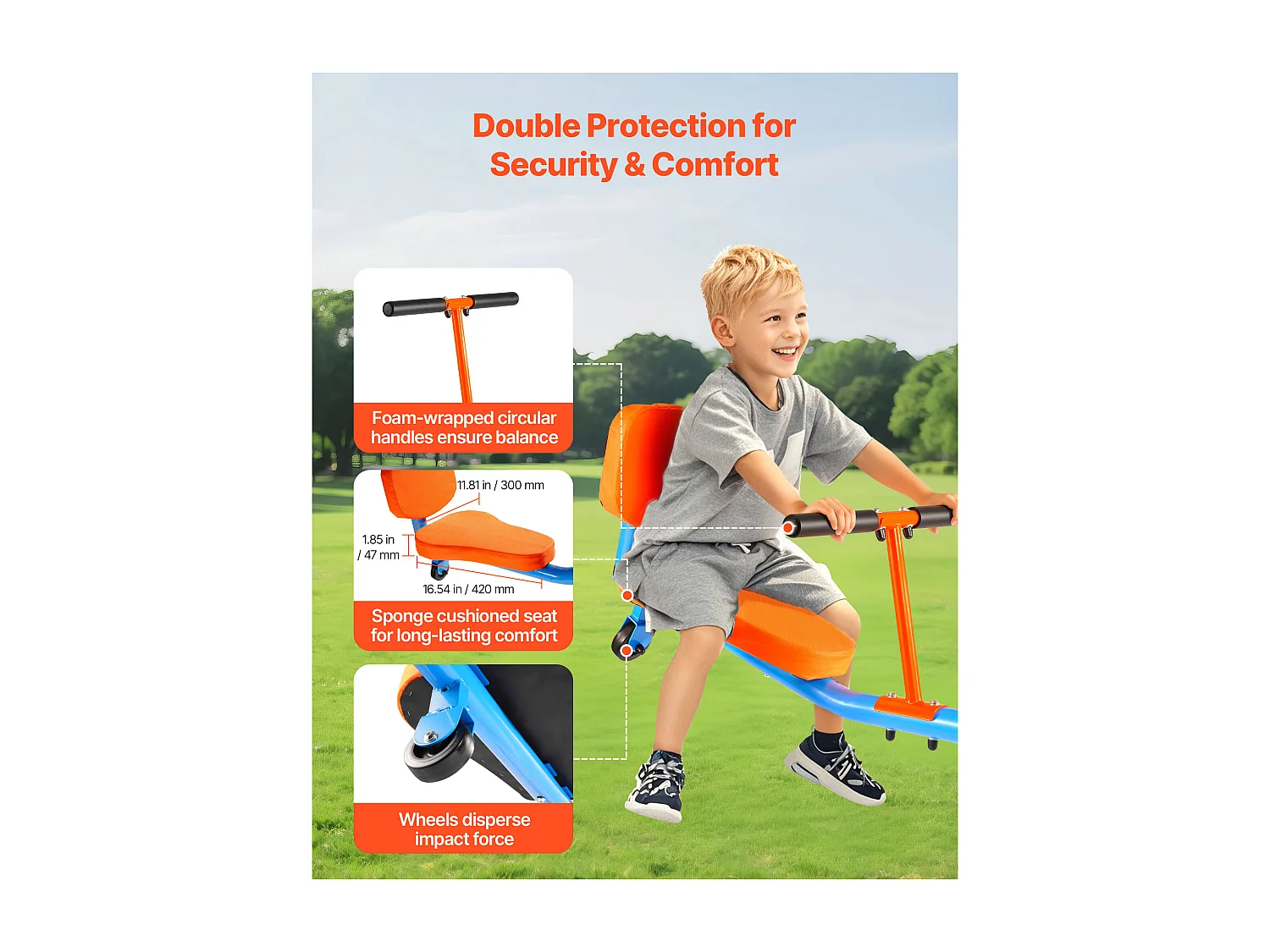 Balançoire à Bascule SucceBuy, Capacité de Charge 136 kg, avec Poignées Confortables, Sièges à Dossier, Rotation à 360°, pour 2 Enfants 3 Ans et Plus