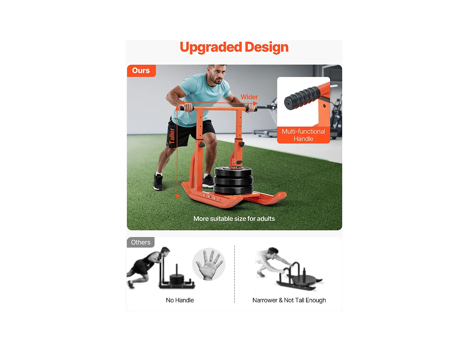 Krachtige Duw- en Trekslee SucceBuy, Krachttrainingsapparatuur, met in Hoogte Verstelbare Handgreep, voor Fitness, Oranje