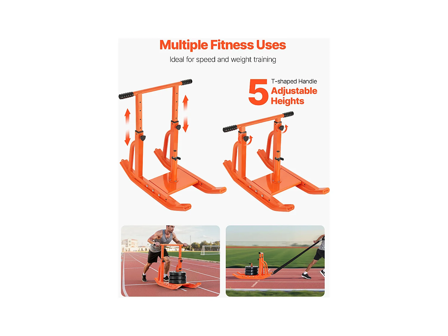 Krachtige Duw- en Trekslee SucceBuy, Krachttrainingsapparatuur, met in Hoogte Verstelbare Handgreep, voor Fitness, Oranje