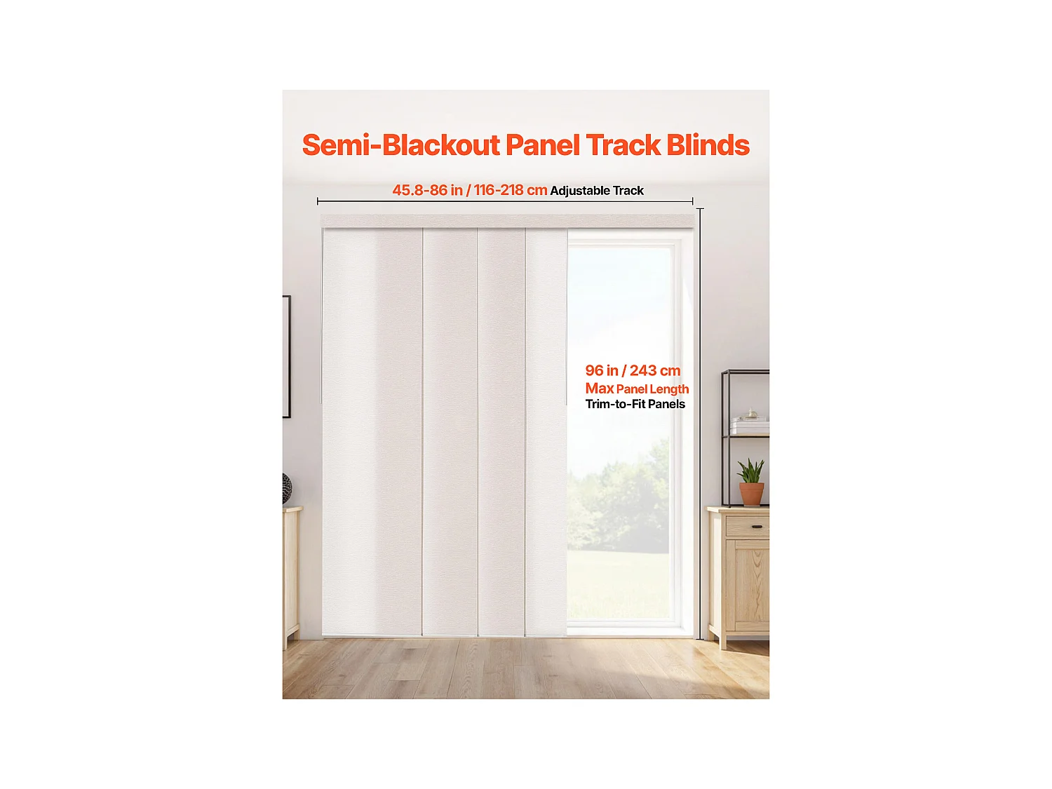 Store à Panneaux SucceBuy sur Rail Extensible, 116-218 cm de Largeur, Panneau Japonais Vertical Ajustable jusqu'à 243 cm de Hauteur, Marron Clair