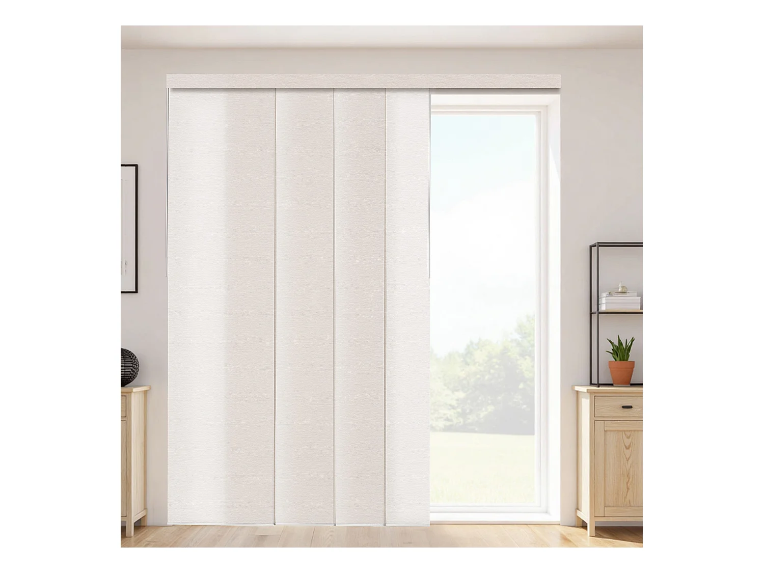 Store à Panneaux SucceBuy sur Rail Extensible, 116-218 cm de Largeur, Panneau Japonais Vertical Ajustable jusqu'à 243 cm de Hauteur, Marron Clair