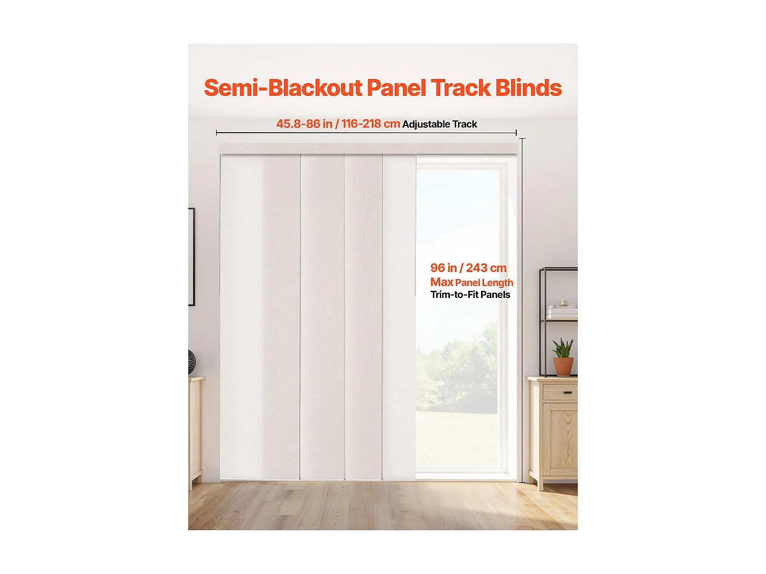 Store à Panneaux SucceBuy sur Rail Extensible, 116-218 cm de Largeur, Panneau Japonais Vertical Ajustable jusqu'à 243 cm de Hauteur, Marron Clair