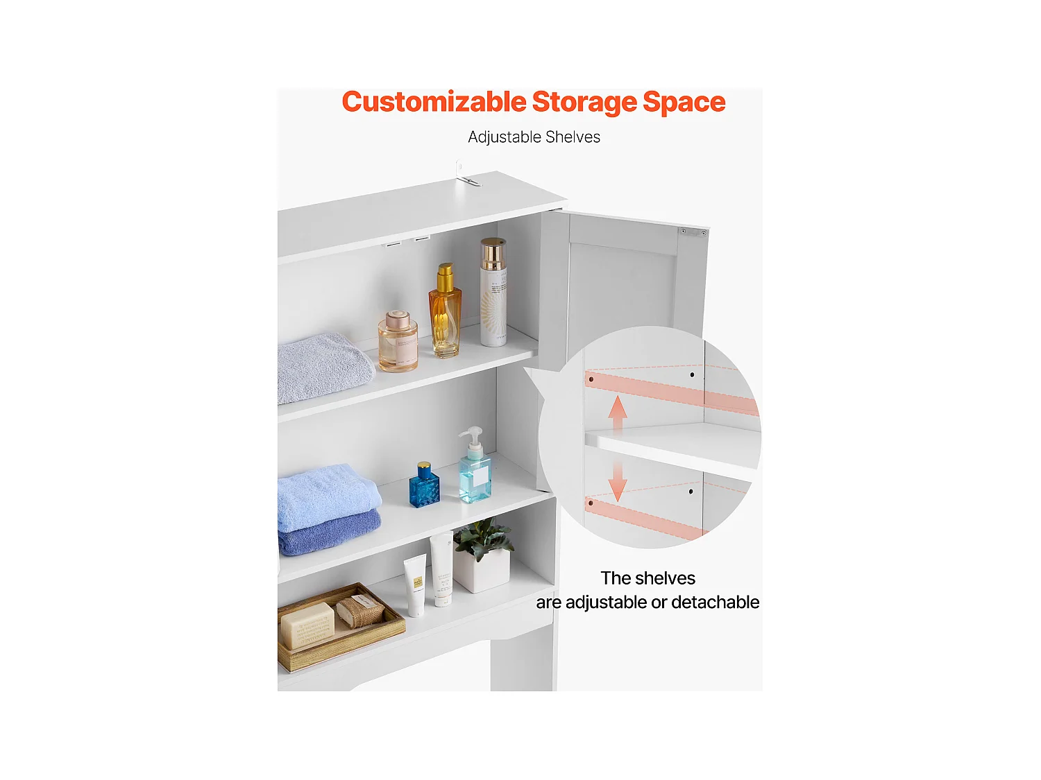 Opbergmeubel SucceBuy voor Toilet, Hoogte 165,1 cm, Opbergruimte Boven Toilet of Wasmachine, Ruimtebesparende Badkamerkast, Wit