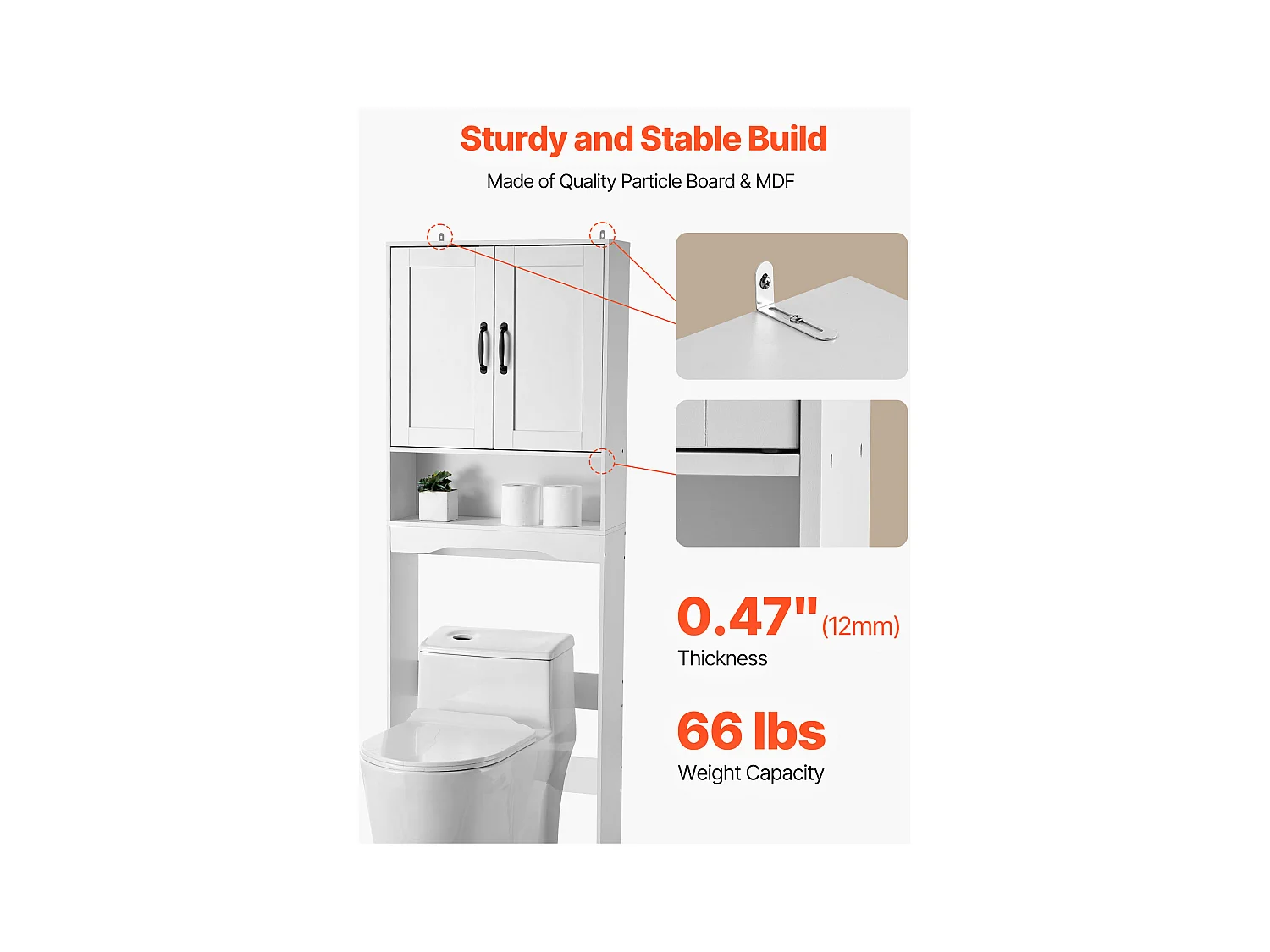 Opbergmeubel SucceBuy voor Toilet, Hoogte 165,1 cm, Opbergruimte Boven Toilet of Wasmachine, Ruimtebesparende Badkamerkast, Wit