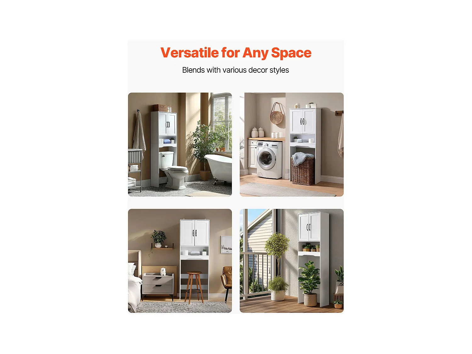 Opbergmeubel SucceBuy voor Toilet, Hoogte 165,1 cm, Opbergruimte Boven Toilet of Wasmachine, Ruimtebesparende Badkamerkast, Wit