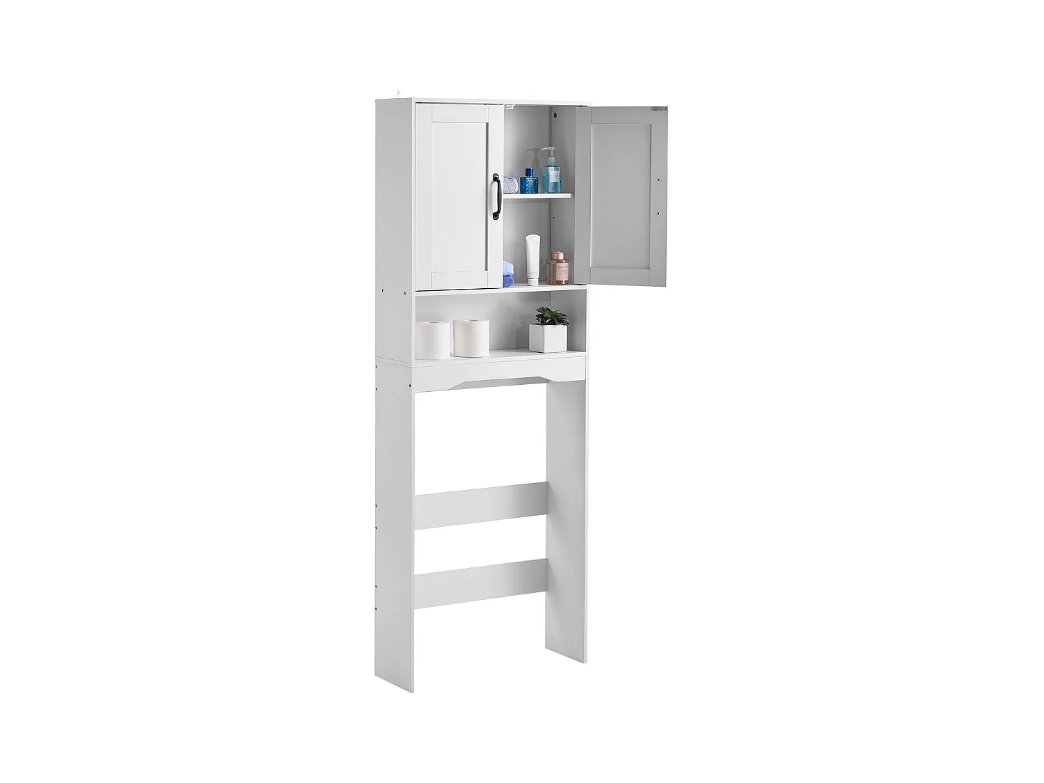 Opbergmeubel SucceBuy voor Toilet, Hoogte 165,1 cm, Opbergruimte Boven Toilet of Wasmachine, Ruimtebesparende Badkamerkast, Wit