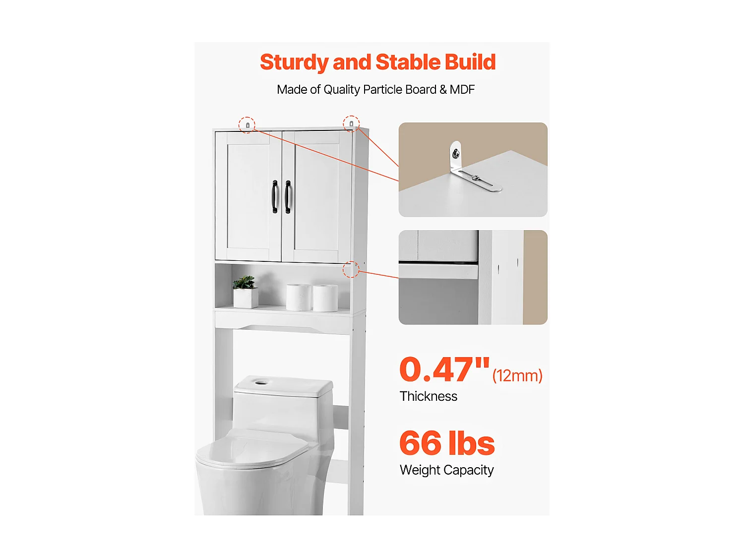 Meuble de Rangement WC SucceBuy, Hauteur 165,1 cm, Rangement au Dessus des Toilettes ou Machine à Laver, Armoire de Salle de Bain Gain de Place, Blanc