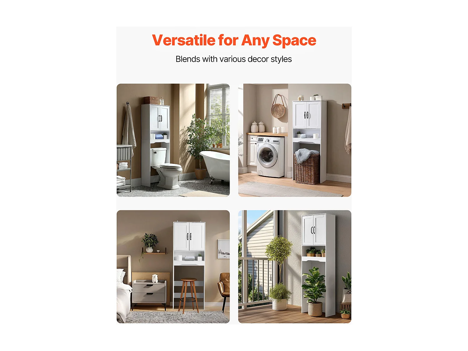 Meuble de Rangement WC SucceBuy, Hauteur 165,1 cm, Rangement au Dessus des Toilettes ou Machine à Laver, Armoire de Salle de Bain Gain de Place, Blanc