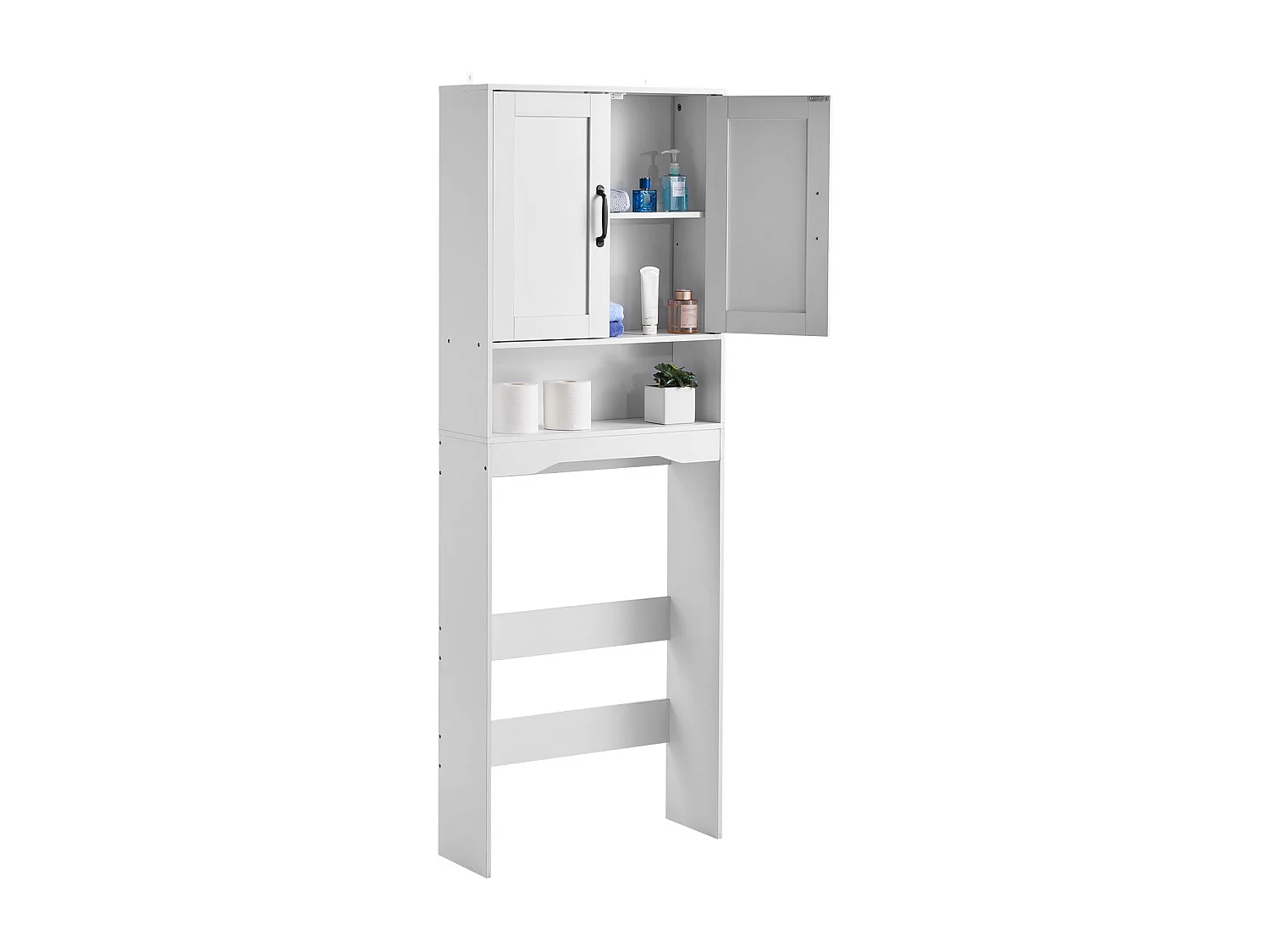Meuble de Rangement WC SucceBuy, Hauteur 165,1 cm, Rangement au Dessus des Toilettes ou Machine à Laver, Armoire de Salle de Bain Gain de Place, Blanc