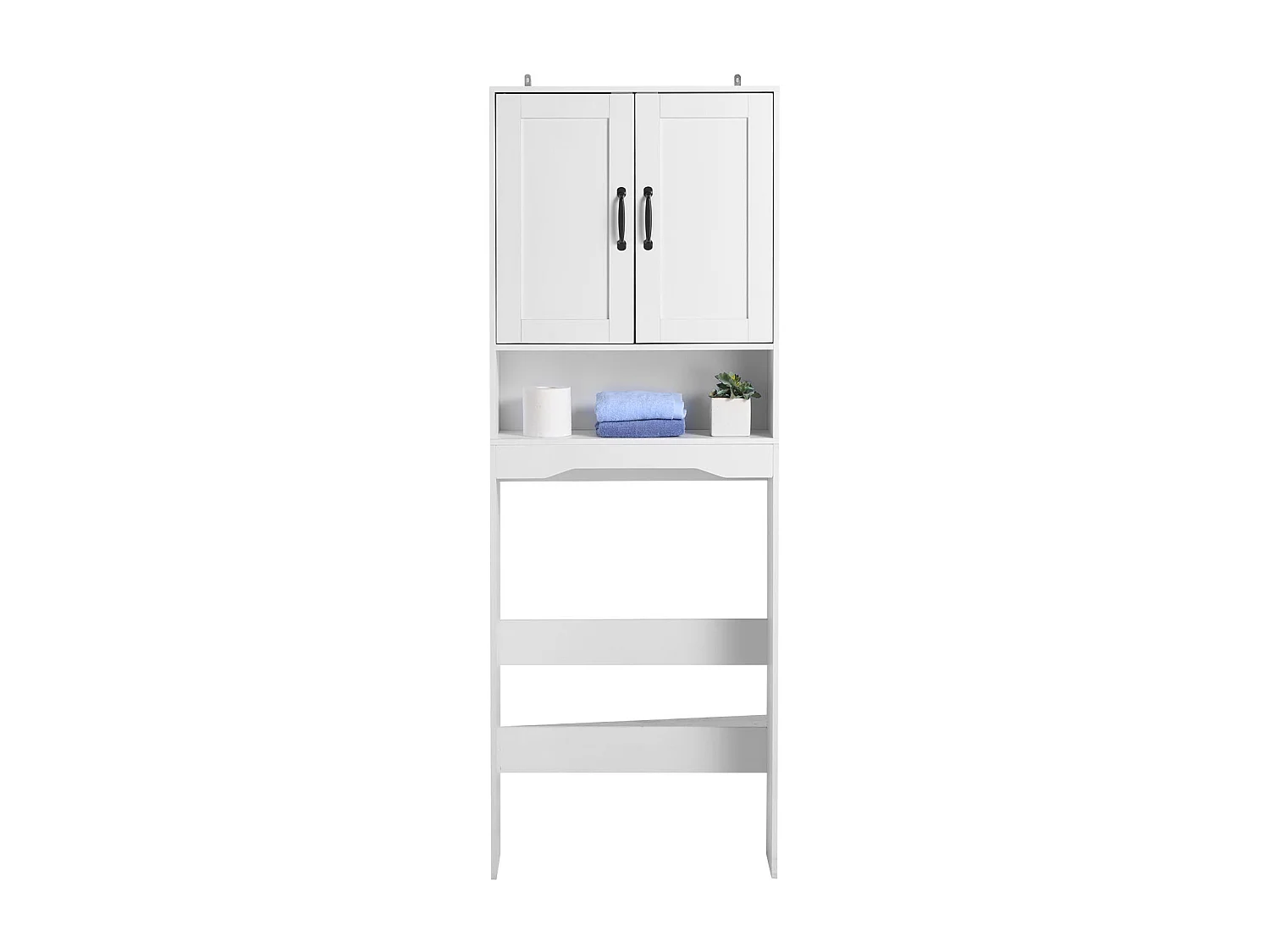 Meuble de Rangement WC SucceBuy, Hauteur 165,1 cm, Rangement au Dessus des Toilettes ou Machine à Laver, Armoire de Salle de Bain Gain de Place, Blanc